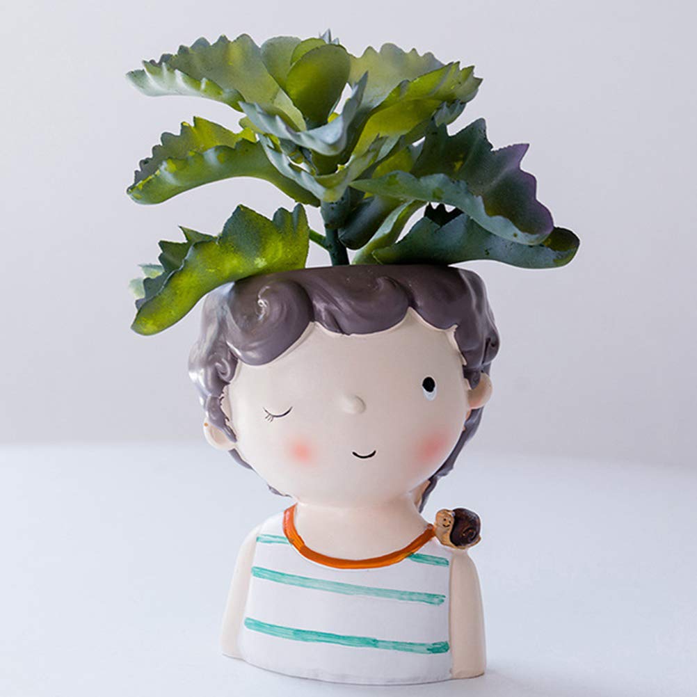 Cute Cartoon Snail Boy Resin Succulent Planter Pot - Small Bonsai Container for Plants, Home & Office Desk Decor, Gift Idea for Plant Lovers