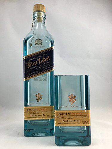 Premium Whiskey Glass Set & Pen Holder - Handcrafted from Johnnie Walker Blue Label Bottles (Set of 2, Tall Glasses) - Perfect for Home Bar, Office Decor & Whiskey Lover Gifts