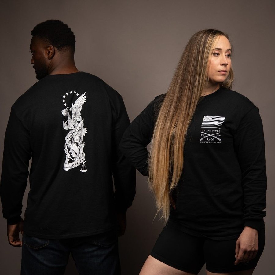 Liberty & Justice Long Sleeve T-Shirt for Men & Women - Comfortable Black Cotton Top for Casual Wear & Everyday Outfits