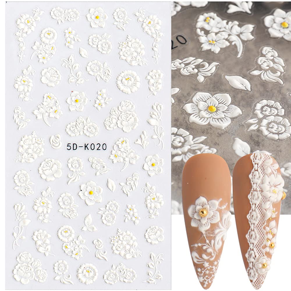 5D 3D Flower Nail Art Stickers - Embossed Lace Butterfly Nail Decals with Stereoscopic Engraved Patterns for Spring Summer Nail Decorations (Black & White) | DIY Manicure, Salon Nail Design, Party & Wedding Nail Art