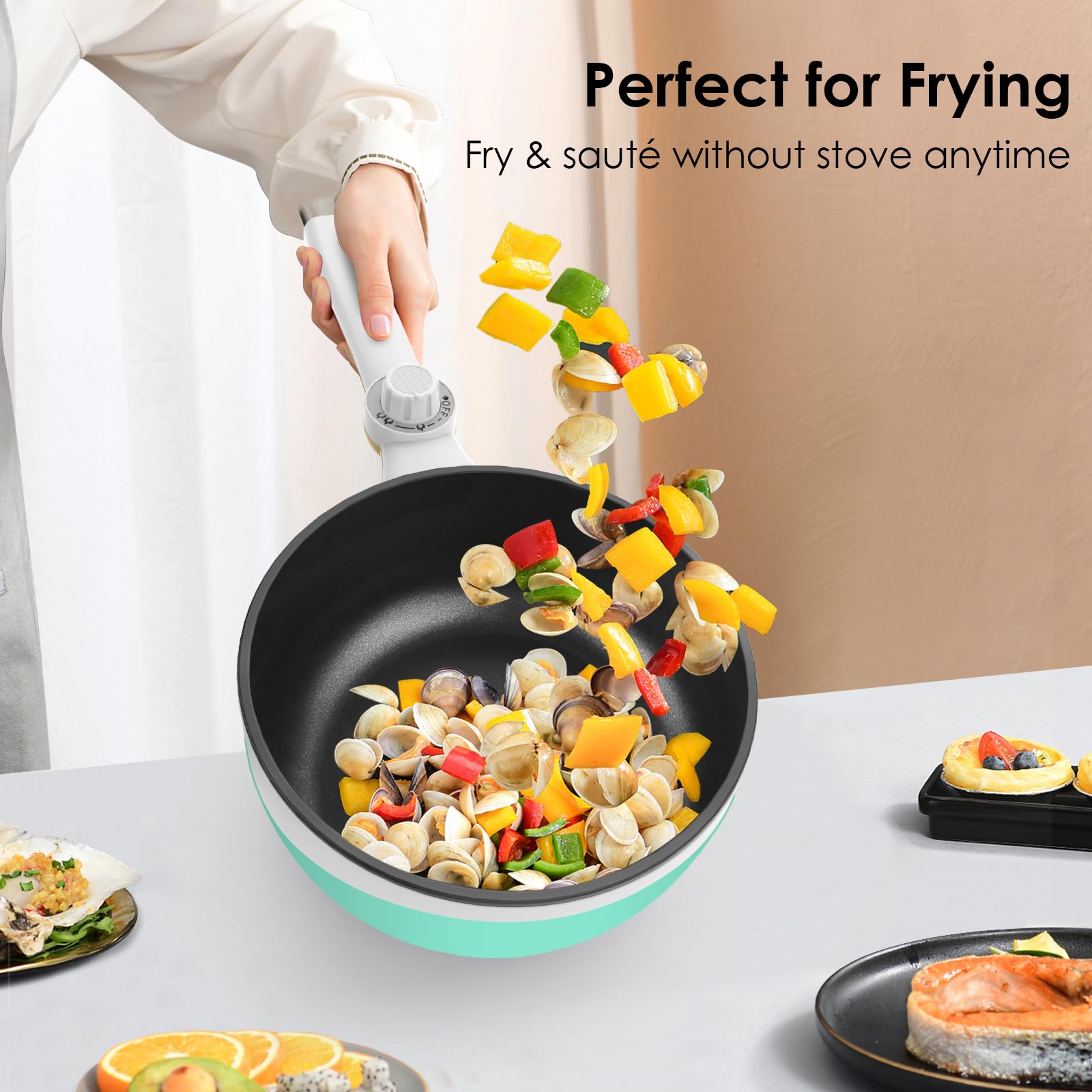 Audecook 1.7L Electric Hot Pot & Portable Skillet - Nonstick Mini Cooker with Adjustable Temperature for Noodles, Soup, Steak, Eggs & Oatmeal | Perfect for Dorm, Office, Travel & Small Kitchen Cooking
