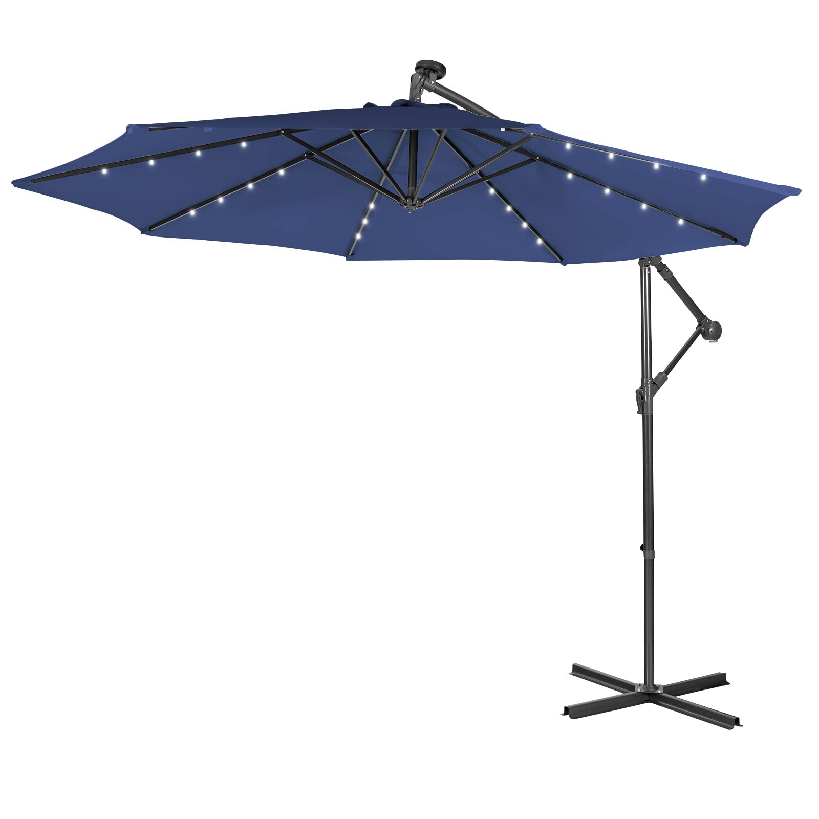 Giantex 10 Ft Solar Powered LED Patio Umbrella with 8 Ribs & Tilting Adjustment - Heavy Duty Cantilever Outdoor Umbrella for Pool, Garden, Deck, and Backyard Relaxation