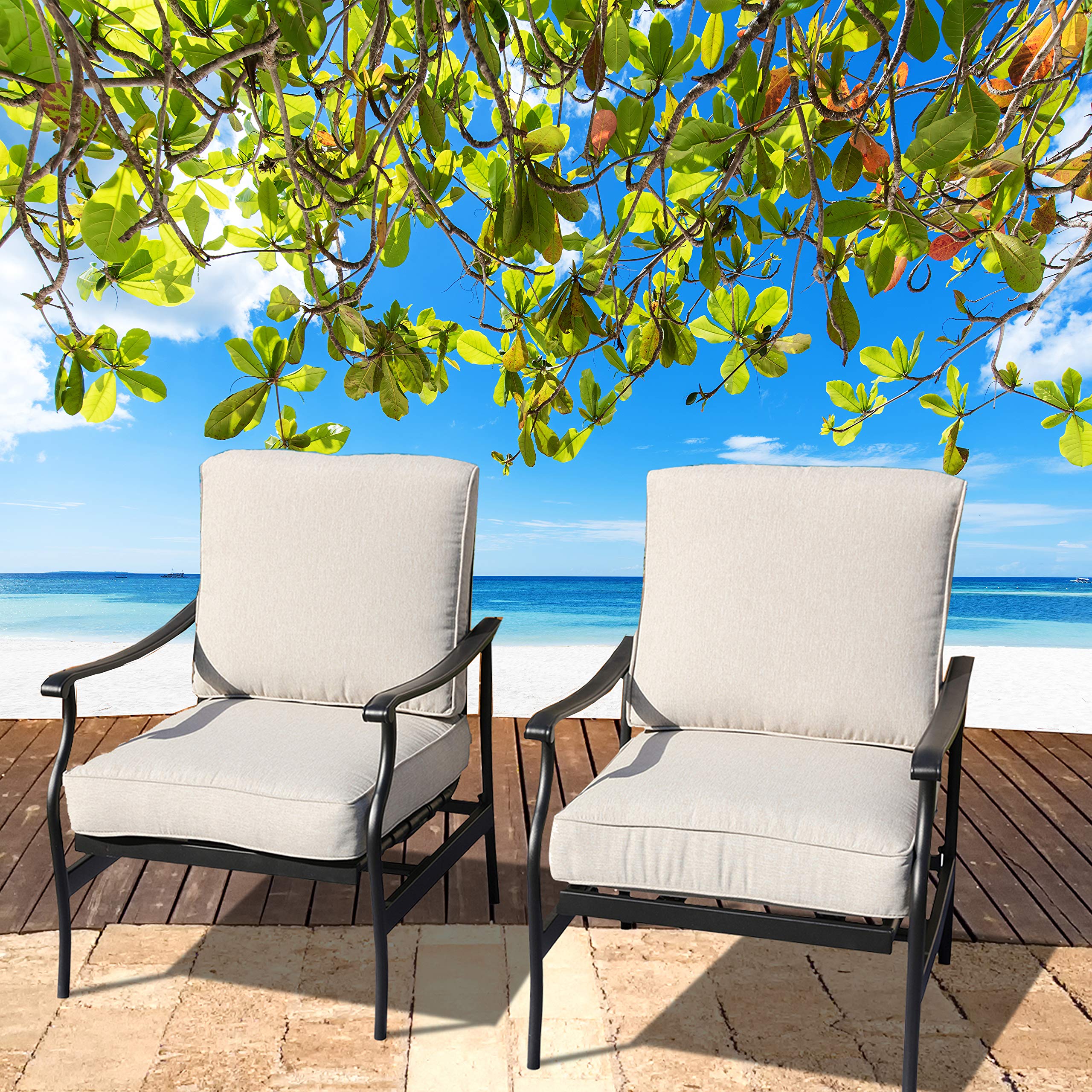 LOKATSE HOME 2-Piece Outdoor Metal Patio Chair Set with All-Weather Cushions - Beige Bistro Dining Chairs for Patio, Garden, Poolside & Backyard Conversation Areas