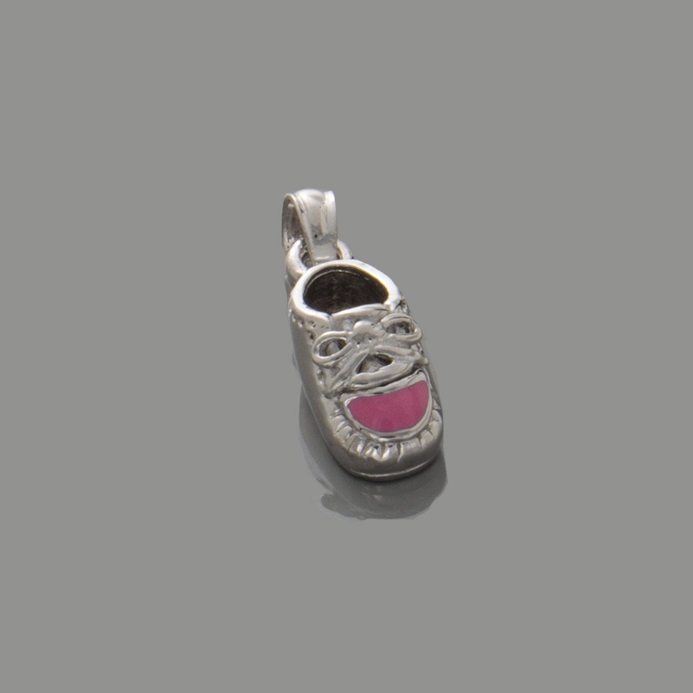 14K White Gold Mini Baby Shoe Charm Pendant with Pink Enamel - Elegant Jewelry Gift for Newborns, Christening, Baby Showers & Special Occasions