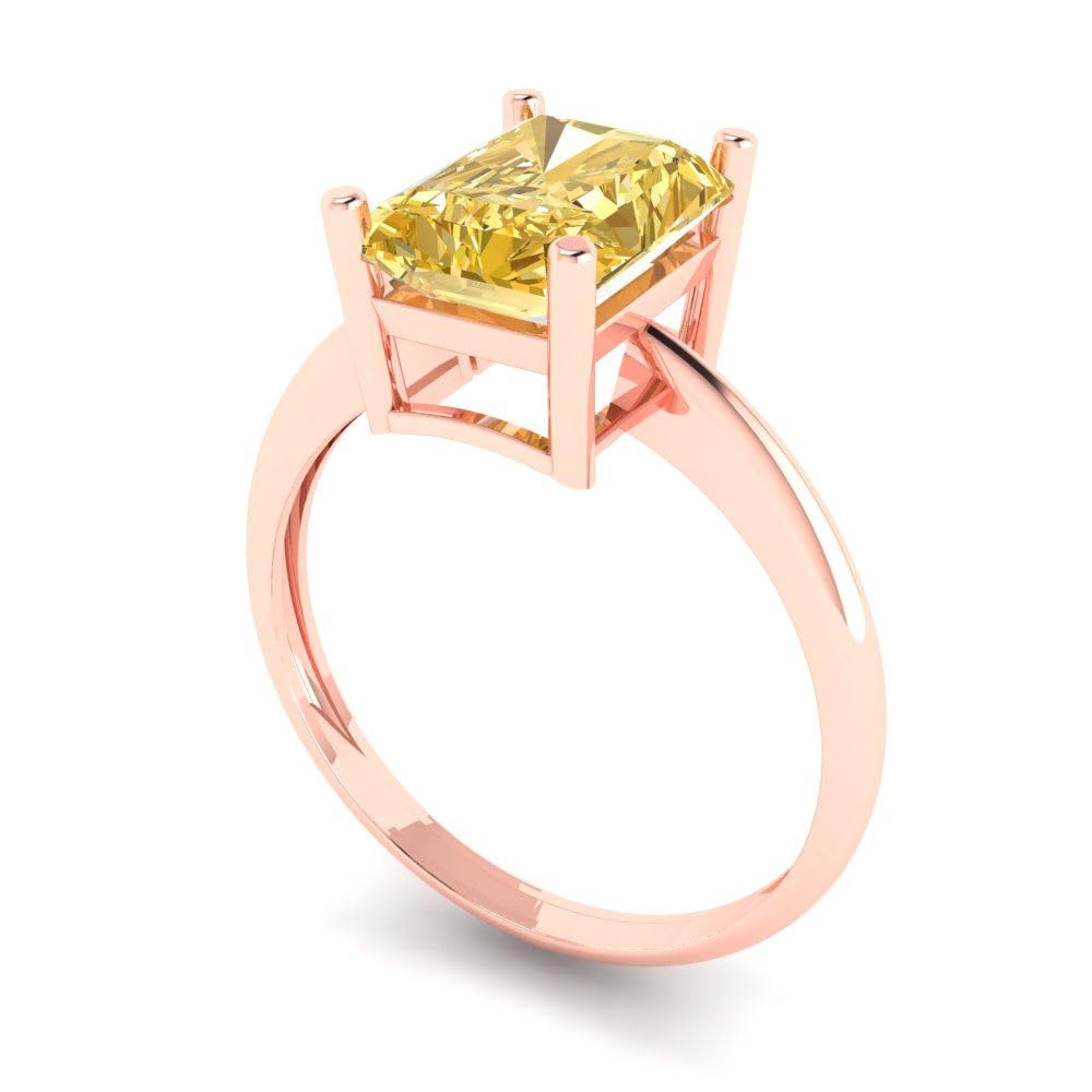 2.5ct Natural Yellow Citrine Radiant Cut Solitaire Ring - 18K Rose Gold Engagement, Wedding, Anniversary Jewelry for Women | Perfect for Bridal, Promise Rings & Special Occasions
