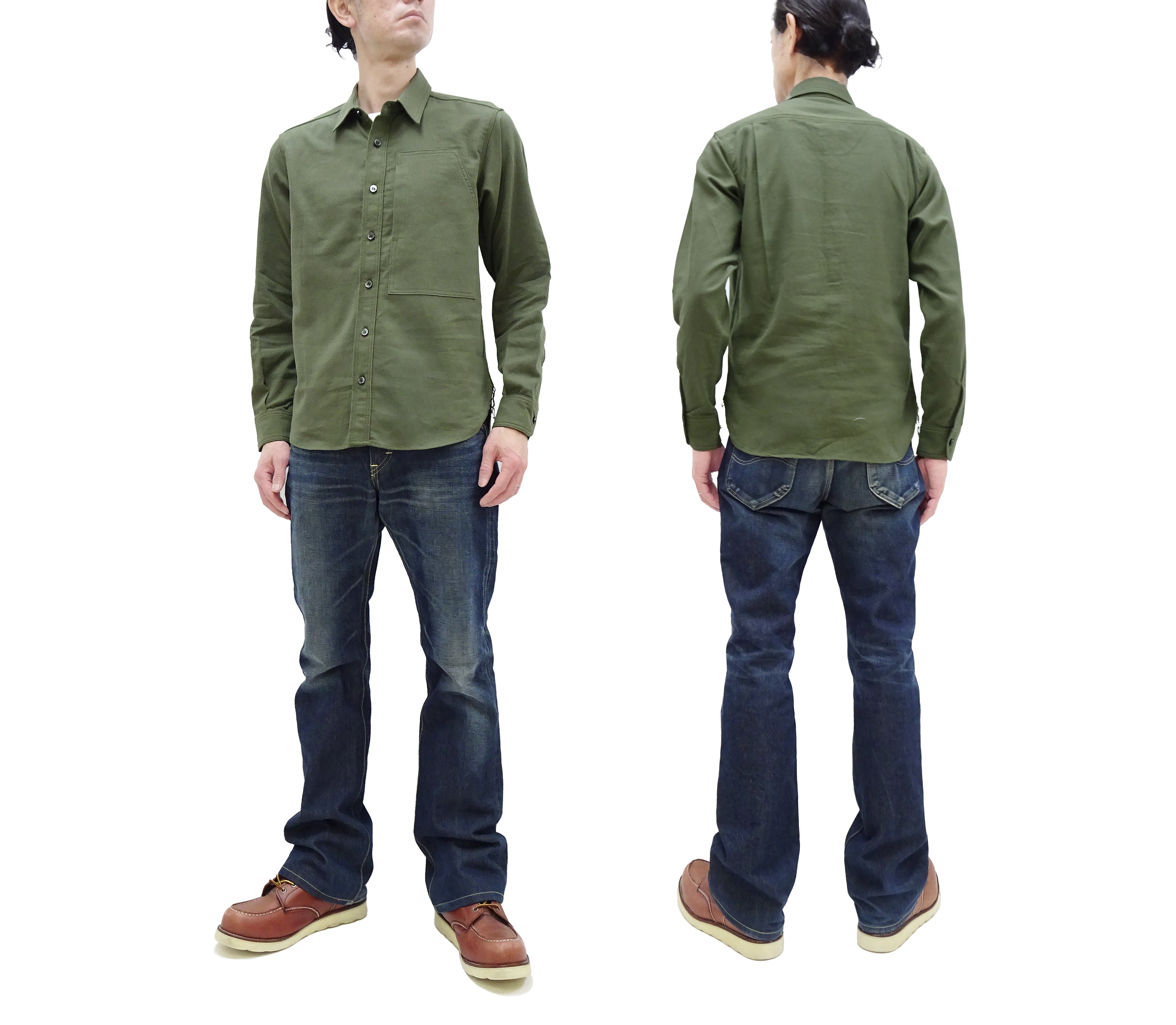Momotaro Men's Lightweight Cotton Dobby Long Sleeve Button-Up Work Shirt - MXLS1008 Olive | Casual & Office Wear | Breathable Comfort for Daily Use