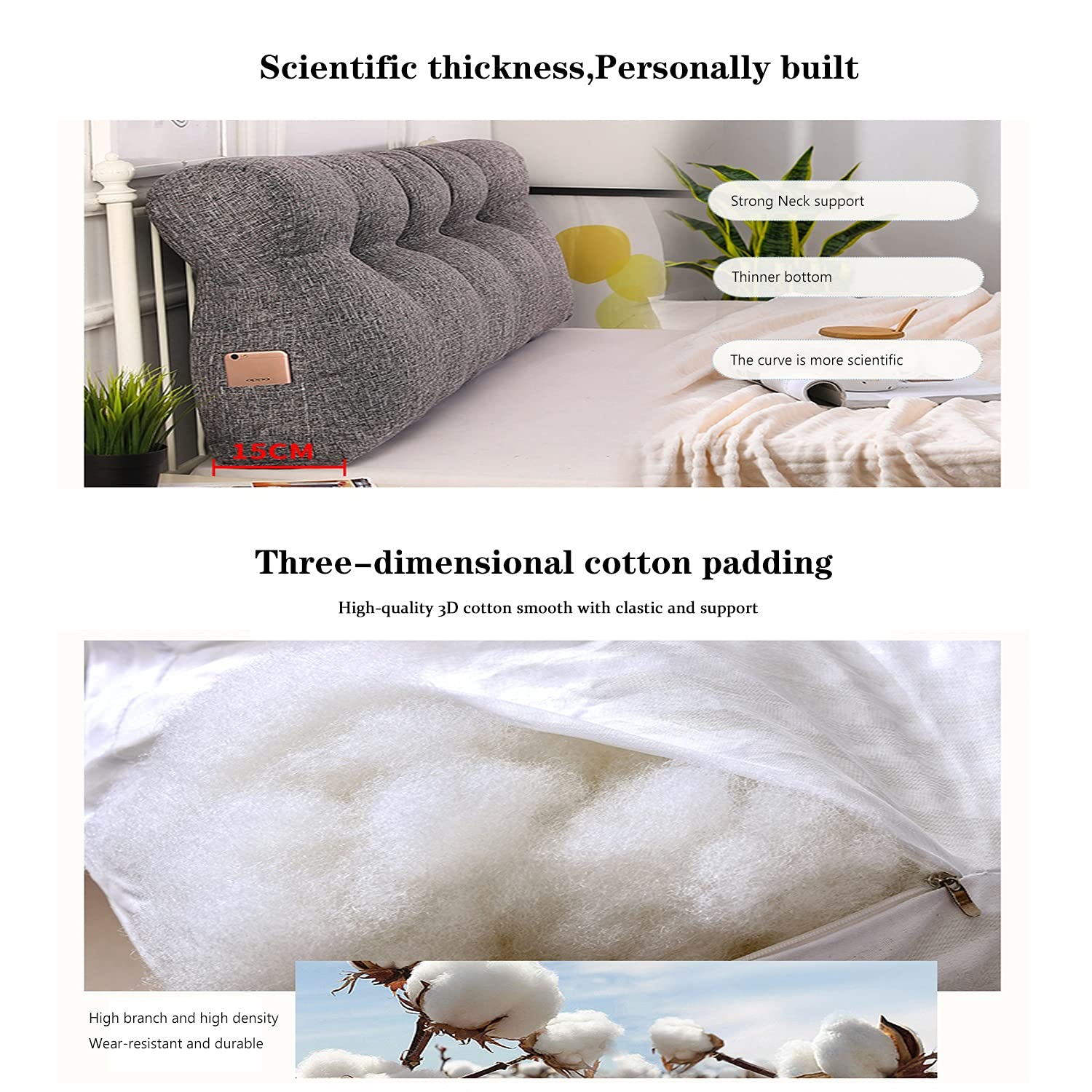 Large Bolster Headboard Pillow - Rectangular Lumbar Support Pillow for Bed Rest, Reading & Positioning - Removable Cover - 71