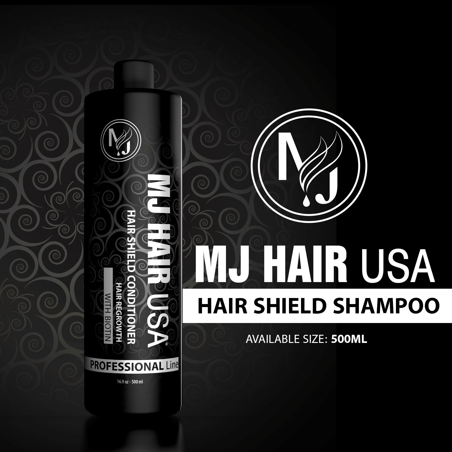 MJ HAIR USA Hair Regrowth Treatment Set (Shampoo, Conditioner & Tonic) for Men & Women - Black Unscented Hair Care Kit - Promotes Thicker, Healthier Hair Growth for Daily Use at Home & Salon