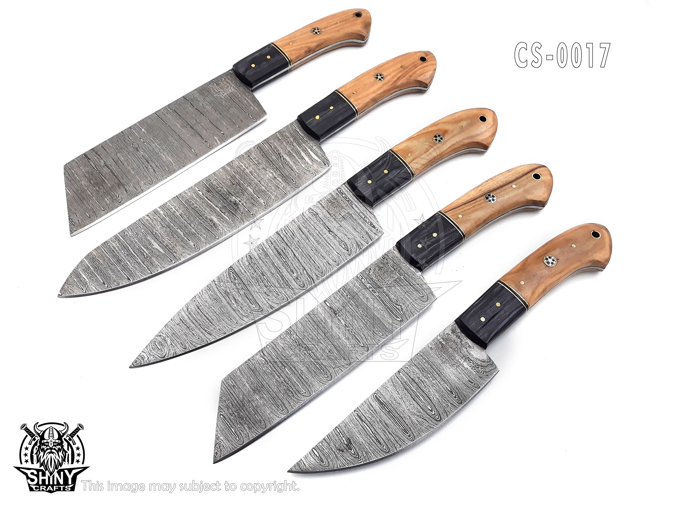 Premium Handmade Damascus Steel Kitchen Knife Set with Camel Bone Handle - Razor-Sharp Chef Knives in Leather Pouch Roll (CS-17) - Perfect for Professional Chefs, Home Cooking & Culinary Gifts
