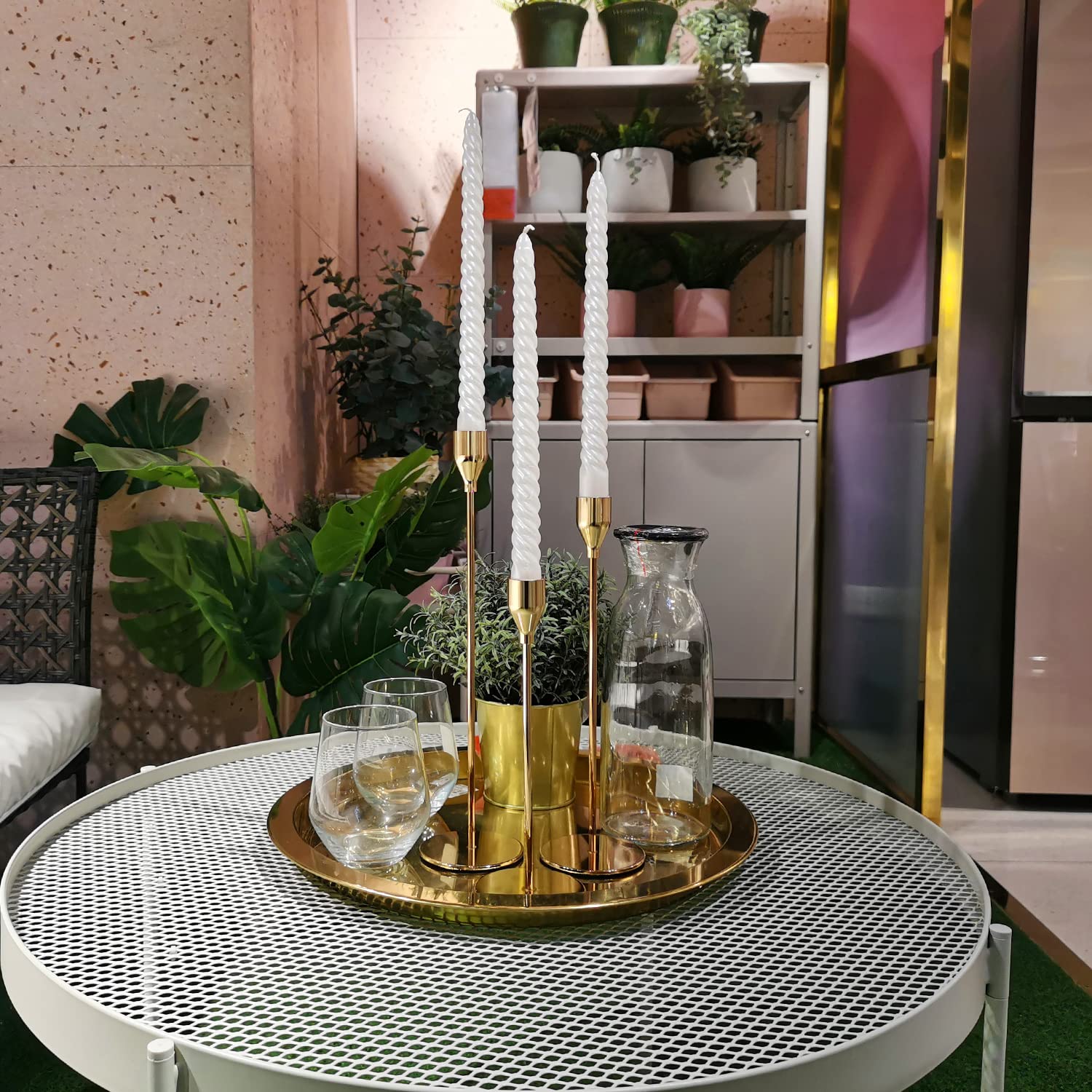 Gold Candle Holders Set of 6 - Modern Taper Candlesticks for Wedding & Dining Decor