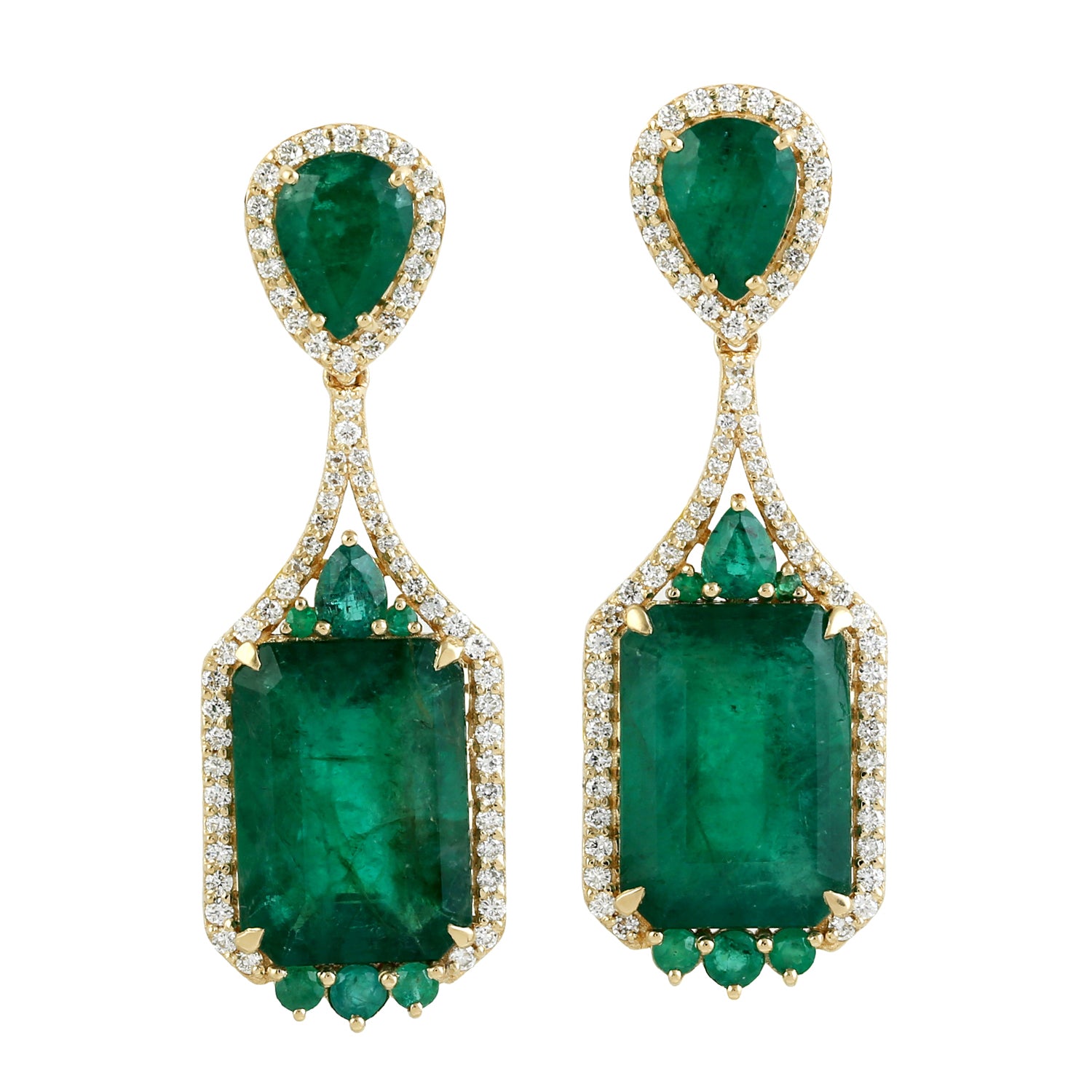 18K Yellow Gold Emerald Gemstone Pave Diamond Wedding Dangler Earrings for Women - Perfect for Bridal Jewelry, Anniversary Gifts & Special Occasions