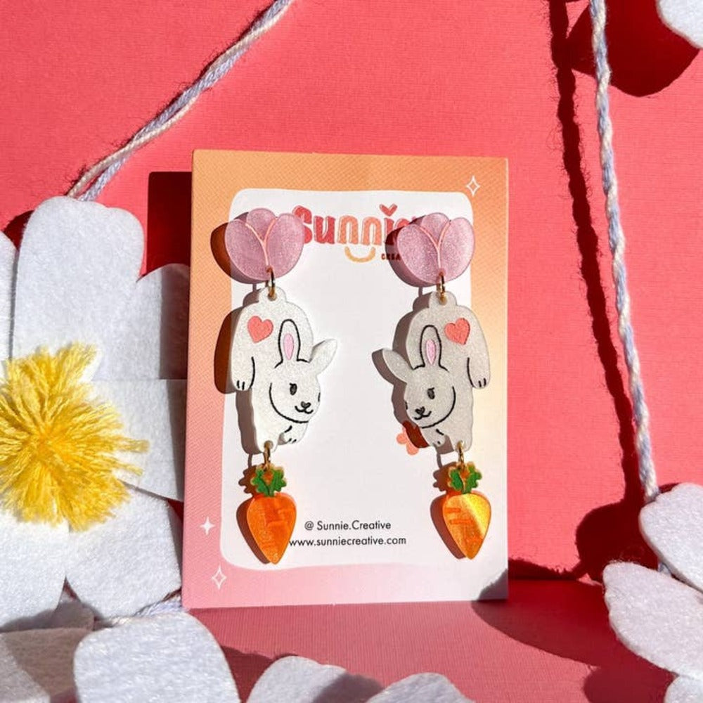 Bunbun the Rabbit Cute Acrylic Earrings for Women - Handmade Kawaii Animal Jewelry - Perfect for Everyday Wear, Gifts & Anime Cosplay