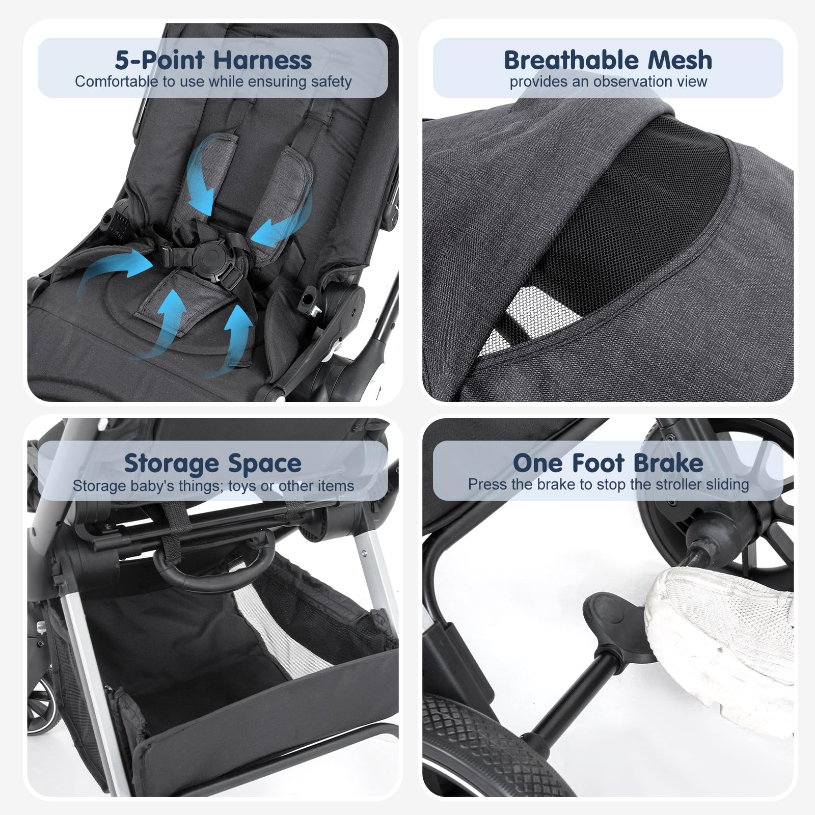 SIMPLGIRL Full-Size Baby Stroller with Removable Bassinet & Reversible Seat - Lightweight Travel Stroller for Newborns & Toddlers - Smooth Glide Wheels for Park Walks & Shopping Trips - Black