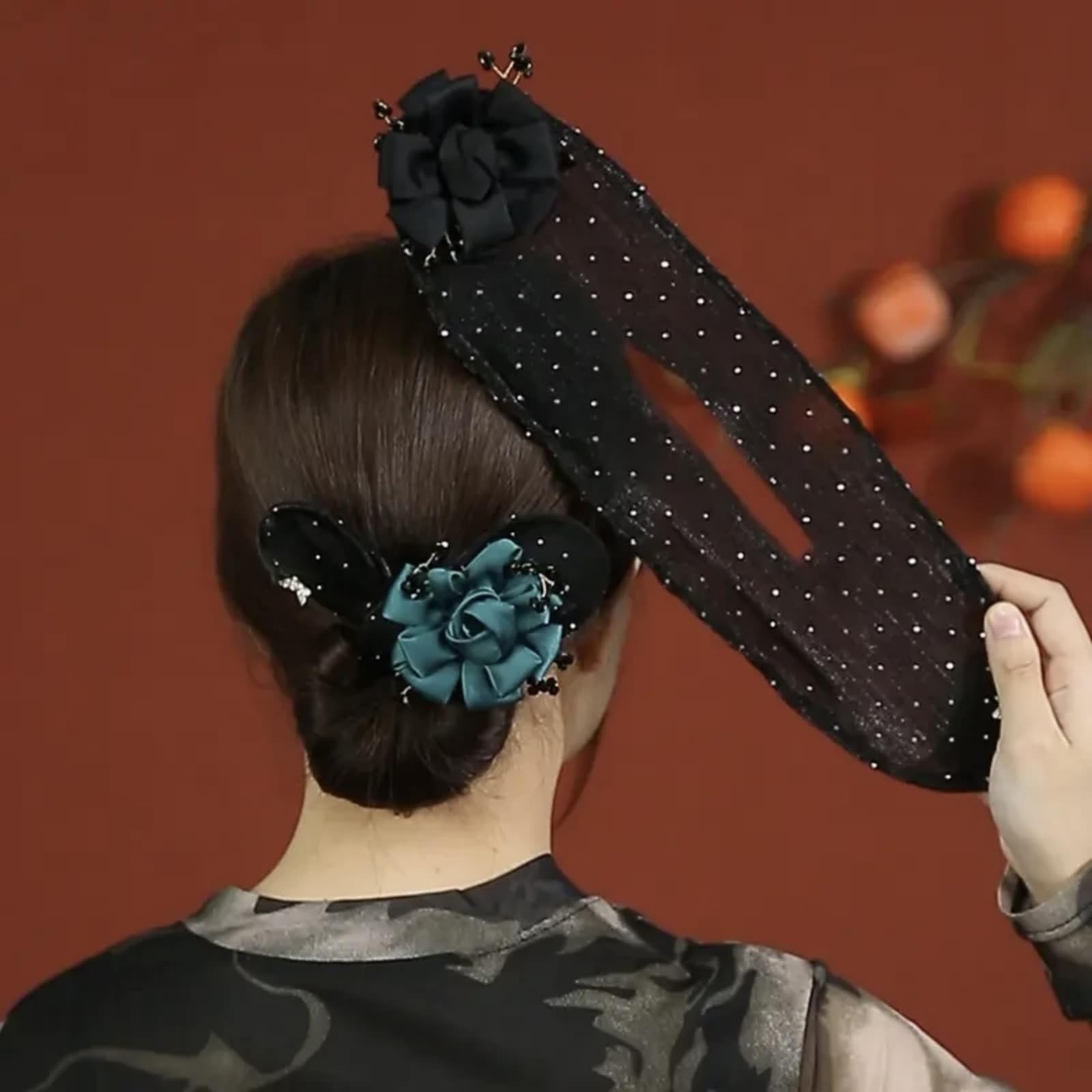 Hand Embroidered Floral Hair Bun Maker Clip Set - 3PCS for Women & Girls - Perfect for Weddings, Parties & Everyday Hairstyles