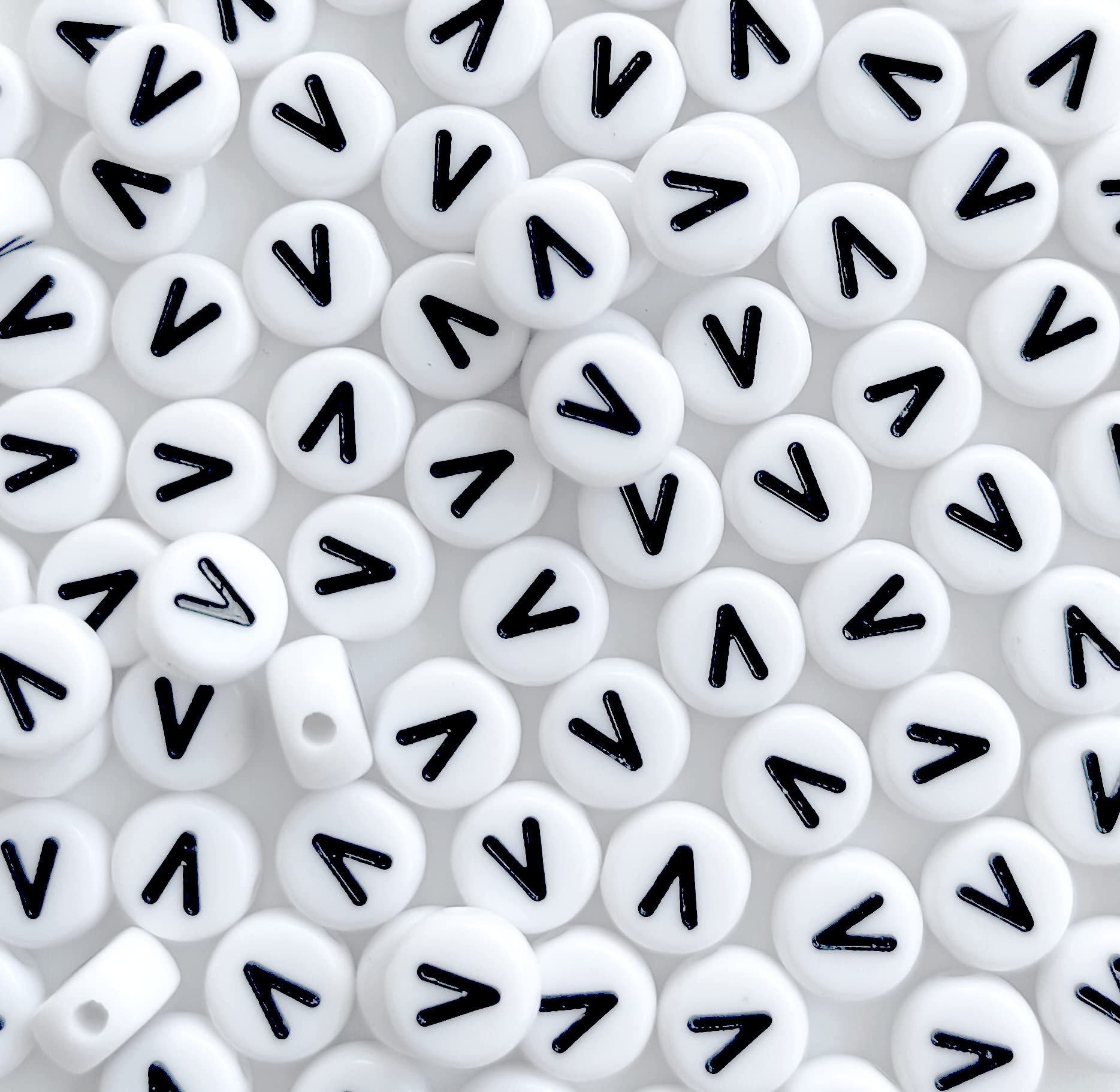 100PCS White Round Acrylic Alphabet Beads Letter V Beads - 4x7mm DIY Jewelry Making Supplies for Bracelets, Necklaces, Keychains - Perfect for Crafting, Personalized Gifts & Scrapbooking Projects