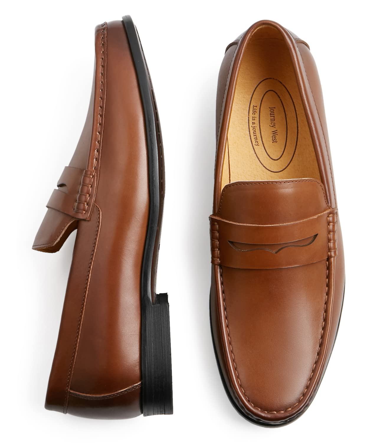 Journey West Men's Genuine Leather Penny Loafers - Comfortable Slip-On Dress Shoes for Business & Casual Wear | Perfect for Office, Weddings & Formal Events