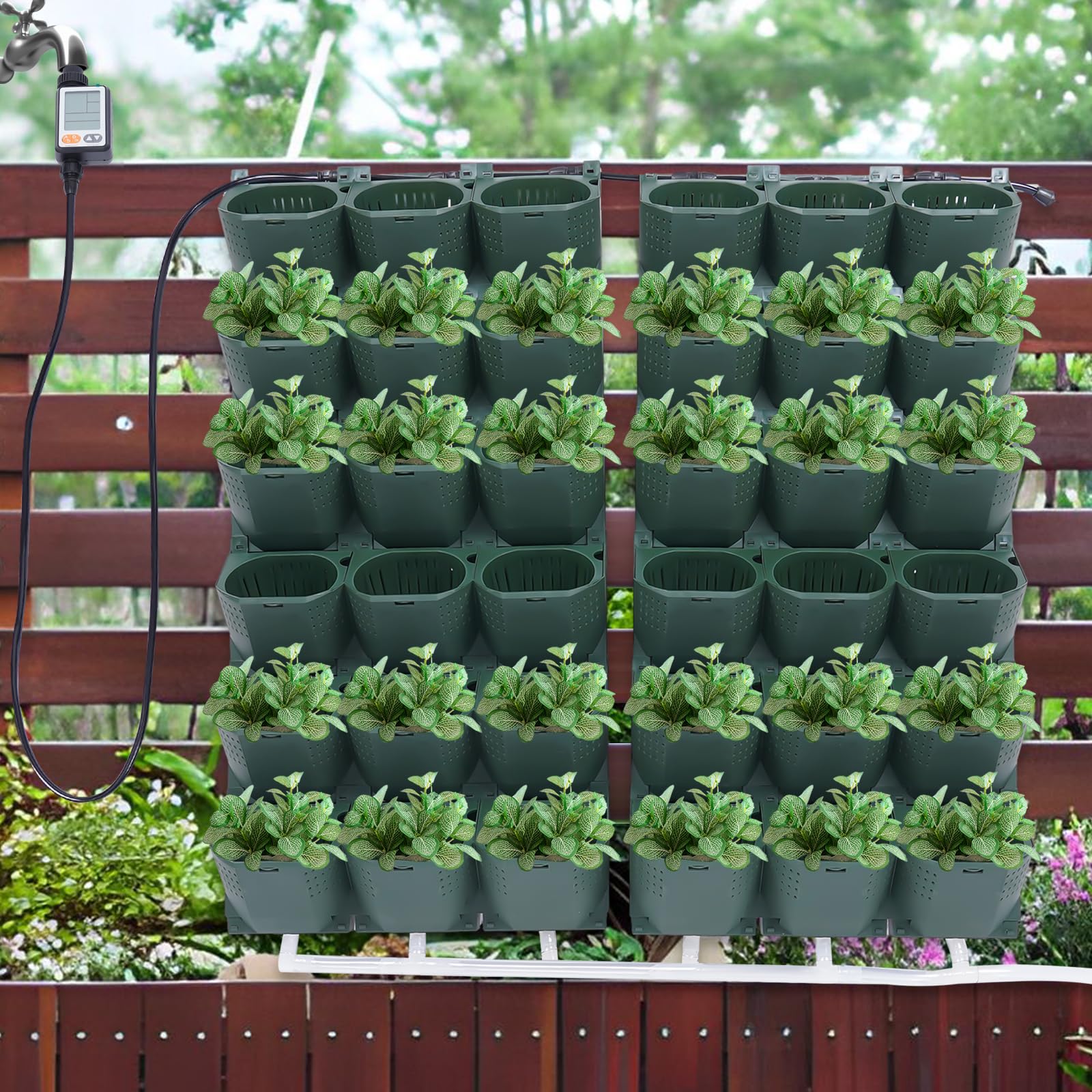 Vertical Self-Watering Wall-Mounted Garden Growing System - 36 Pocket Outdoor Hanging Planters for Balcony, Patio & Home Decoration | Perfect for Growing Herbs, Flowers & Small Vegetables