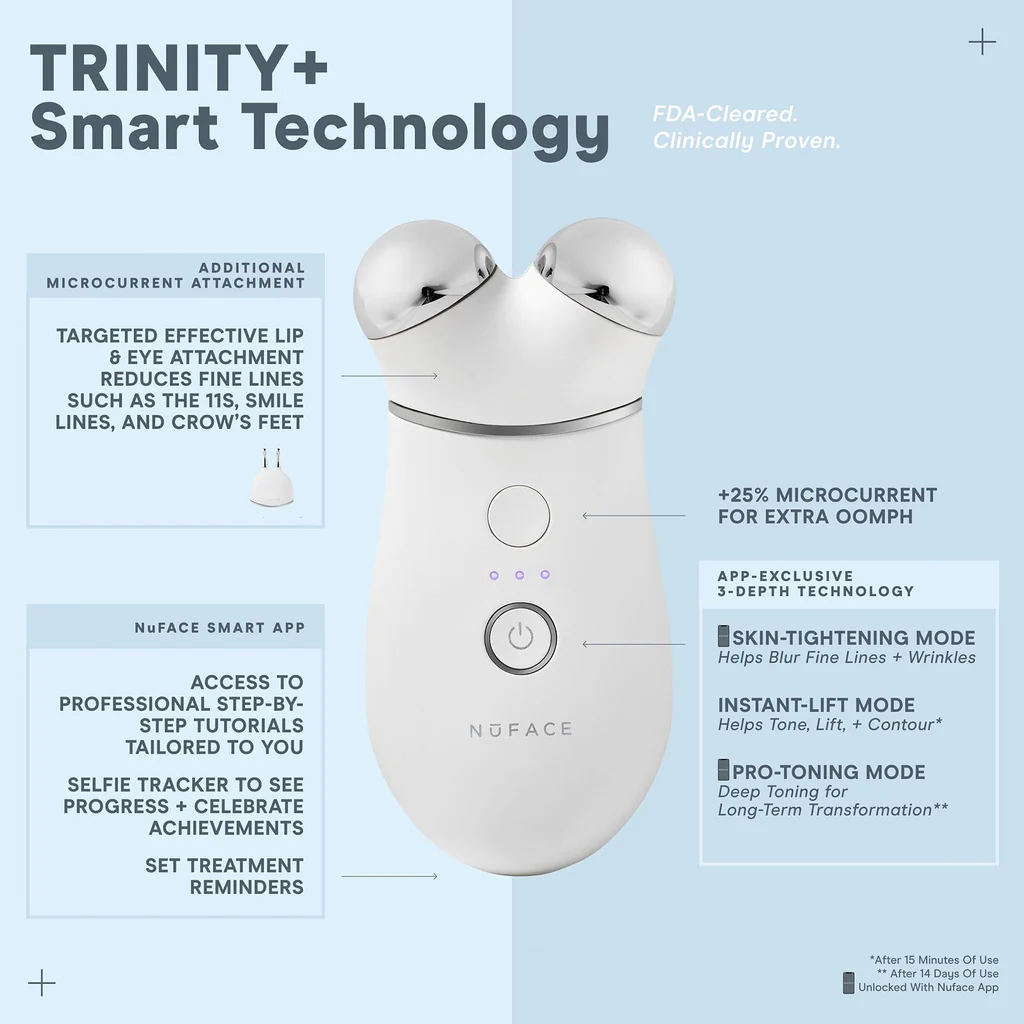 NuFACE Trinity+ Facial Toning Device with Lip & Eye Attachment - Anti-Aging Microcurrent Therapy for Wrinkles & Fine Lines | Perfect for Home Skincare & Professional Use