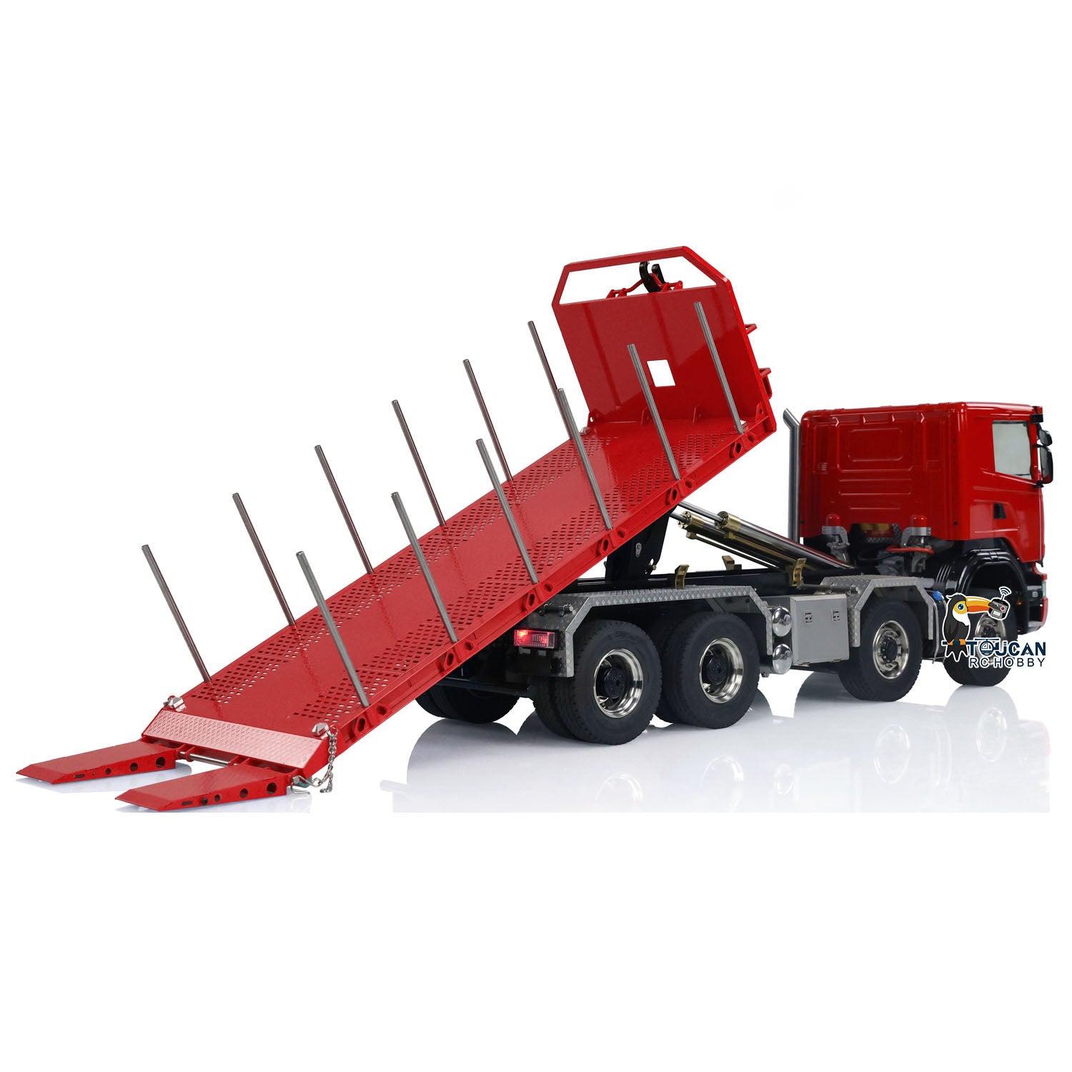 1/14 Scale 8x8 RC Hydraulic Dump Truck - Radio Controlled Roll Off Dumper with U-Shaped High Bucket & Timber Flatbed | Construction Site, Farm & Off-Road Play for Adults & Kids
