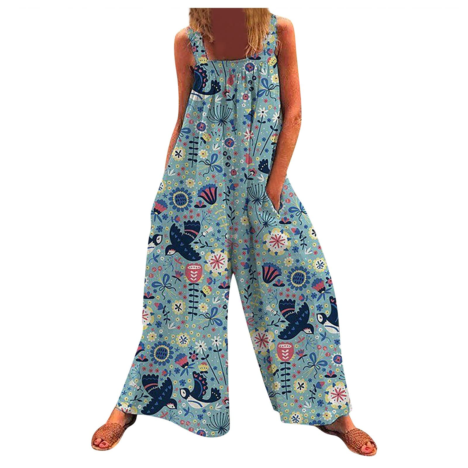 cllios Women's Beach Jumpsuit - Casual Summer Romper with Adjustable Straps & Pockets | Comfortable Long Overalls for Vacation, Pool Party & Outdoor Activities