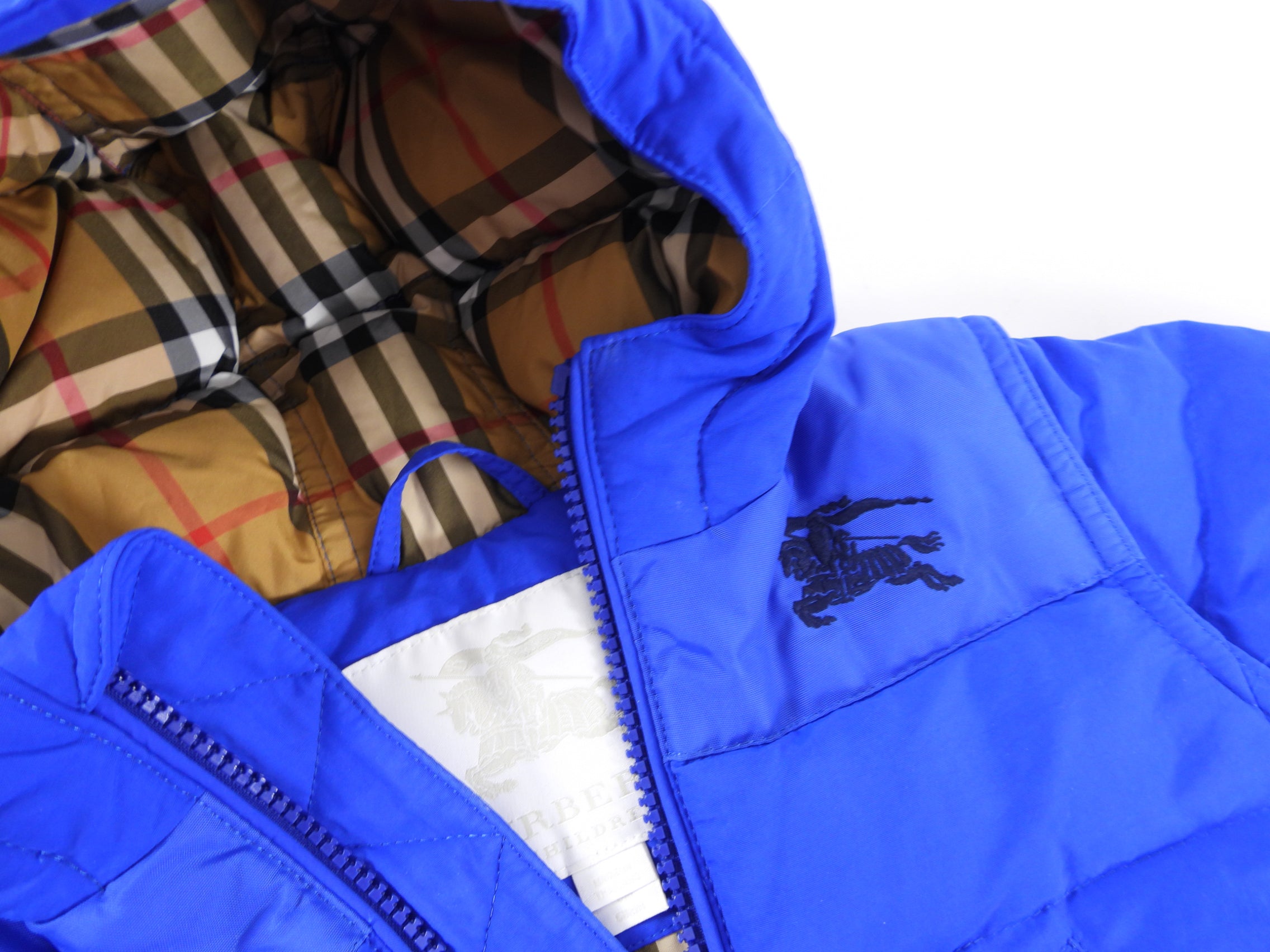 Burberry Kids Blue Down Puffer Jacket for Boys & Girls - Warm Winter Coat for Infants 6 Months - Perfect for Outdoor Play & Cold Weather Adventures
