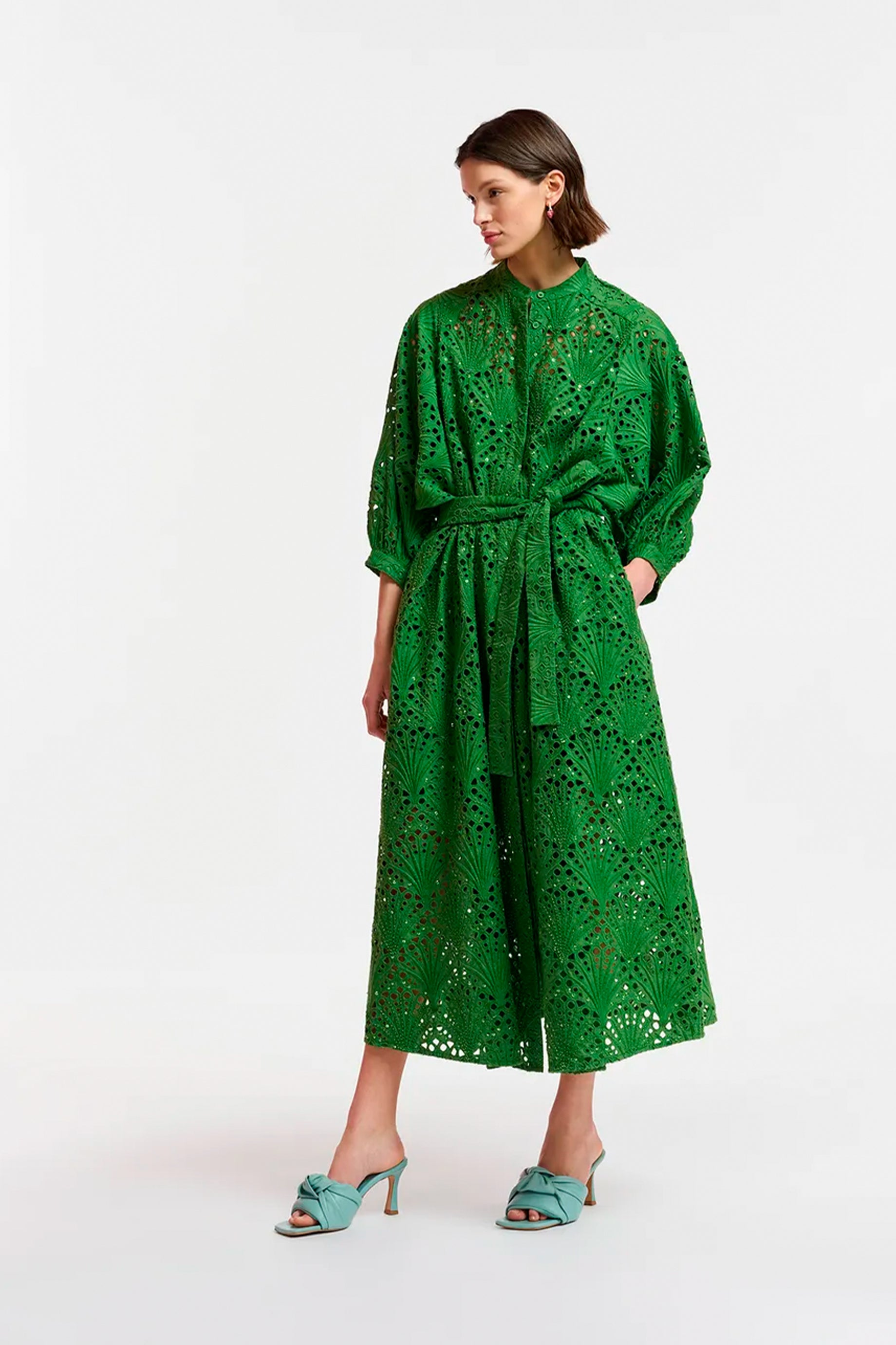 Essentiel Antwerp Fresci Dress in Emerald Green - Women's Elegant Flowy Midi Dress for Parties, Weddings & Special Occasions