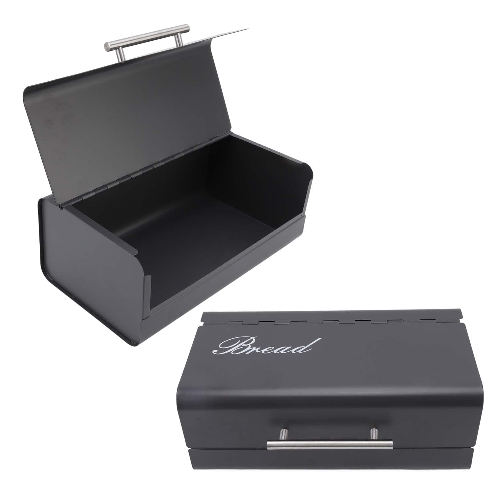 Stainless Steel Bread Storage Container with Clamshell Door - Large Capacity Bread Bin for Fresh Loaves, Baguettes & Pastries - Perfect for Kitchen Countertop, Pantry & Bakery Organization (Dark)