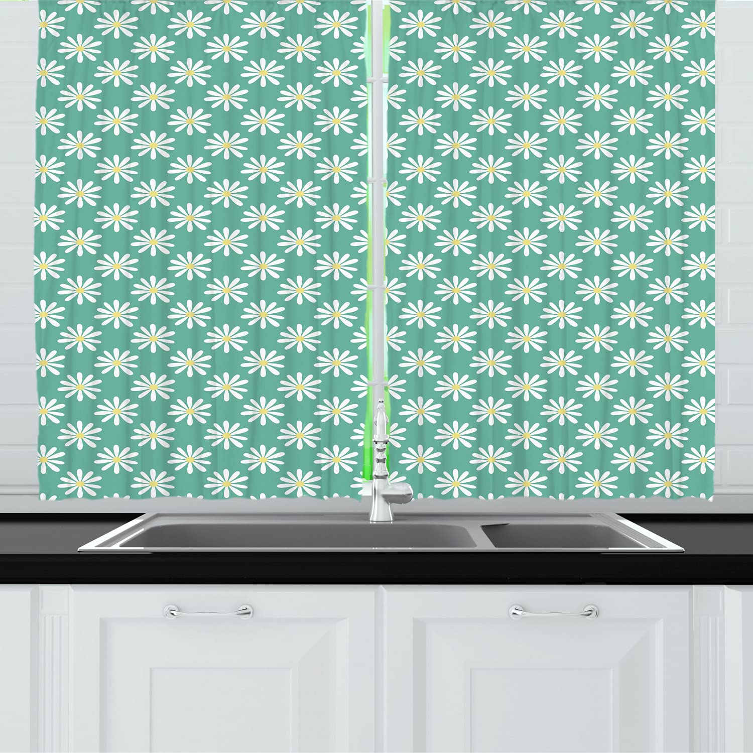 Ambesonne Daisy Flowers Long Kitchen Curtains - 55
