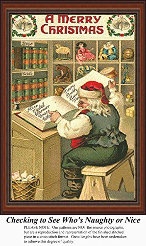 Vintage Counted Cross Stitch Pattern - Christmas Naughty or Nice Design (PDF Download) | DIY Holiday Embroidery Kit for Stockings, Ornaments & Festive Home Decor