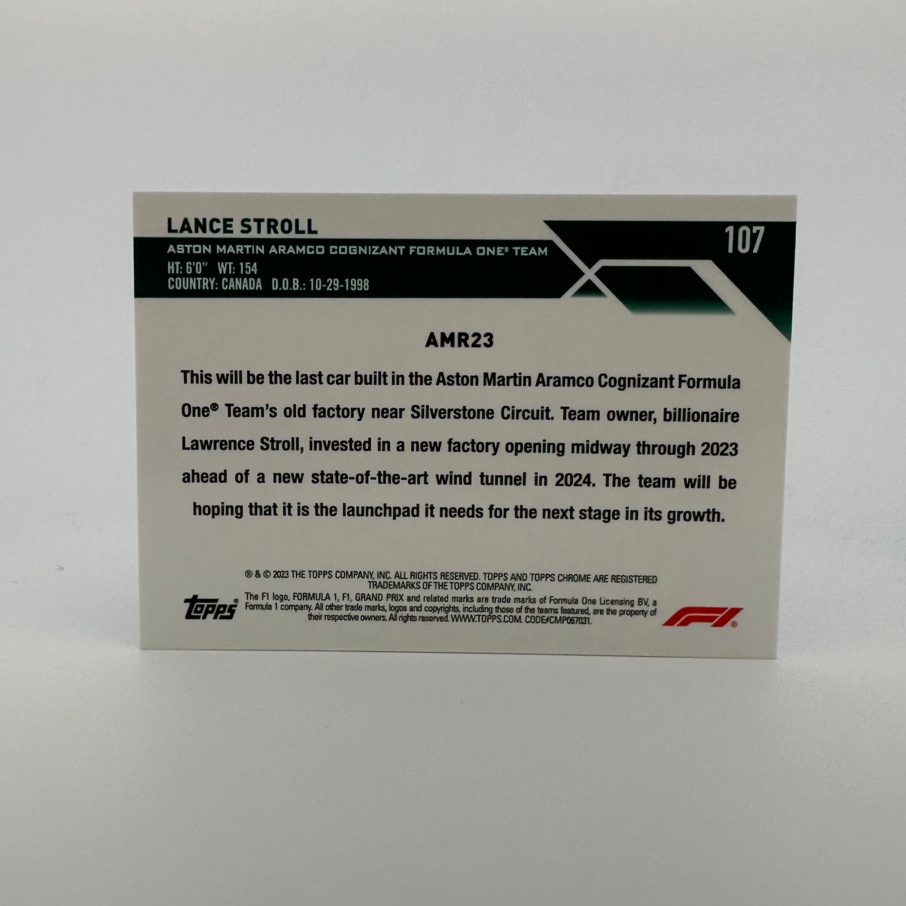 2023 Topps Chrome Sapphire Purple Lance Stroll #107 F1 Racing Card - Perfect for Collectors, Fans, and Sports Memorabilia Enthusiasts
