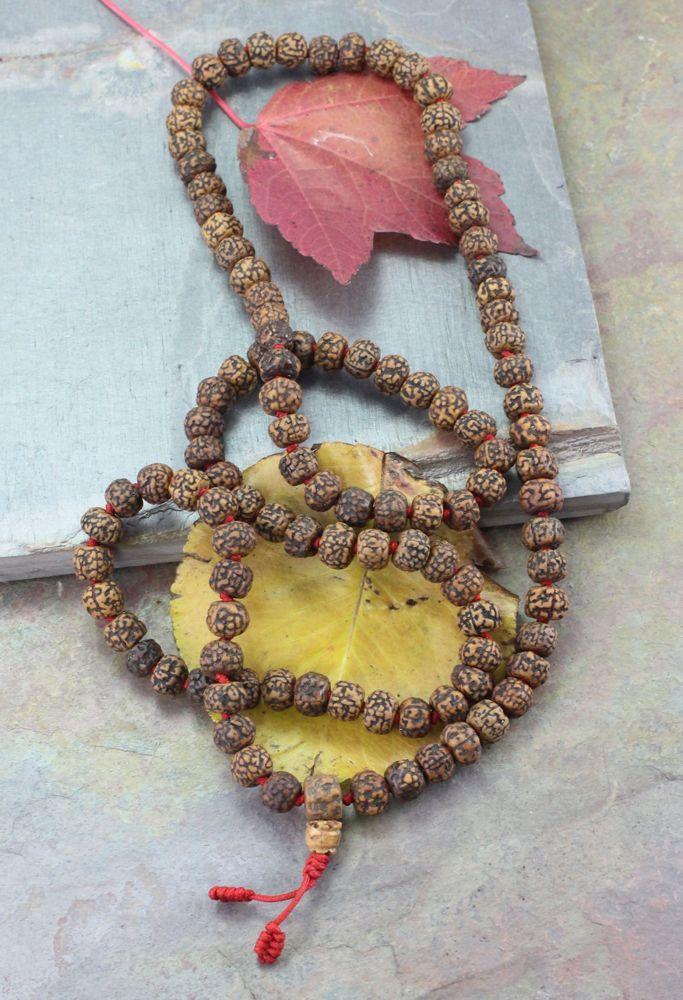 Authentic Hand-Knotted 108 Bead Rudraksha Mala Necklace - Red Cord Spiritual Meditation & Yoga Prayer Beads for Mindfulness & Stress Relief