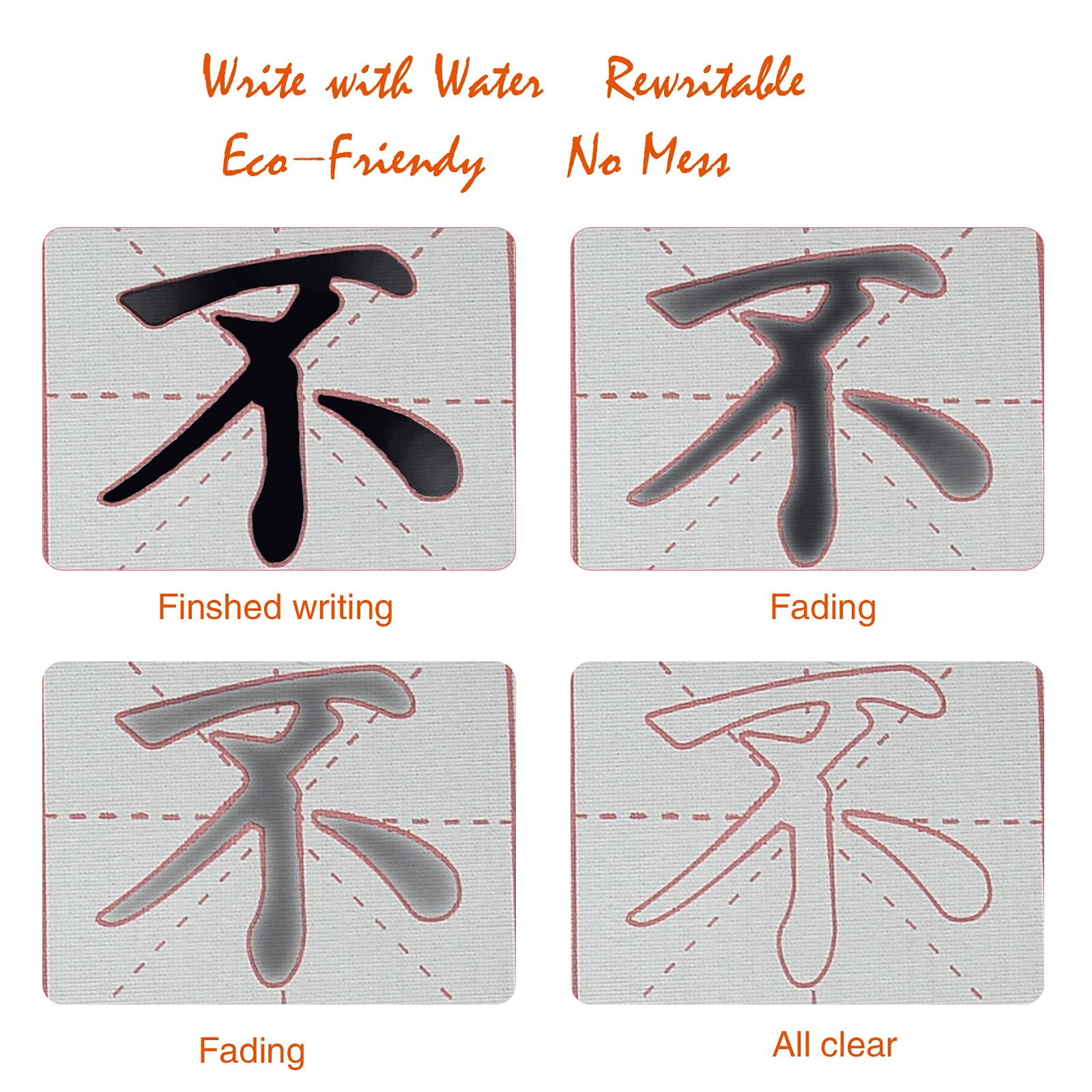 Chinese Calligraphy Set with Rewritable Water Writing Cloth, Brush Rack & Water Dish - Quick Drying Fabric Practice Kit for Beginners (5-Piece Set) - Perfect for Home, Classroom & Calligraphy Enthusiasts
