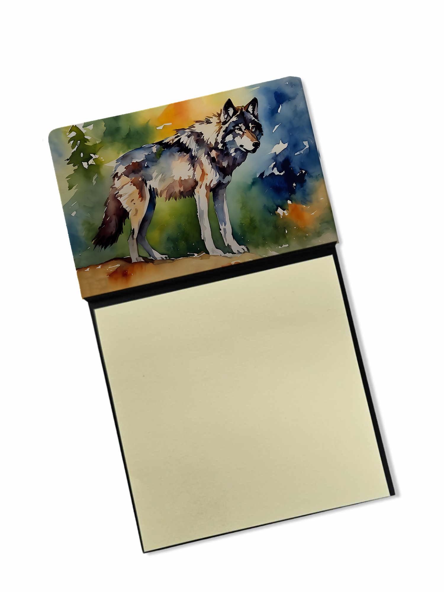 Wolf Sticky Note Holder & Refillable Dispenser with Self-Sticky Memo Pads - Blank Desk Organizer for Office, Home, and School Use | Caroline's Treasures
