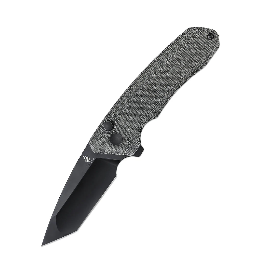 Kizer V4602C1 Vanguard Mad Tanto Button Lock Folding Knife - Black Plain Blade & Micarta Handles - EDC, Outdoor, Camping, Survival Gear