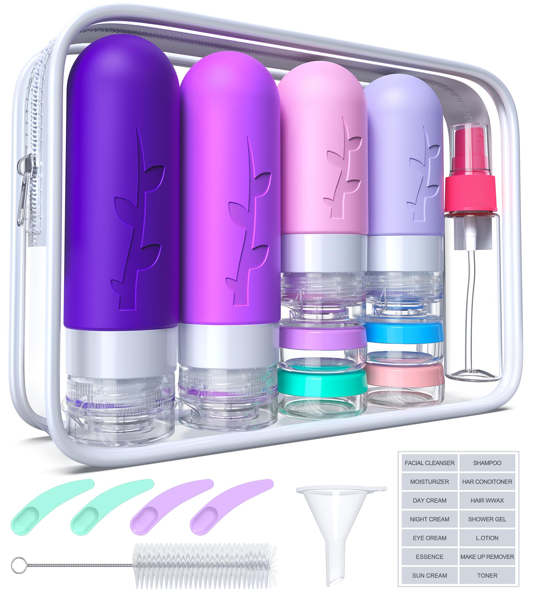 18 Pack TSA Approved Silicone Travel Bottles - Leak Proof Refillable Toiletry Containers for Shampoo, Conditioner & Lotion | Perfect for Air Travel, Gym & Vacation Essentials