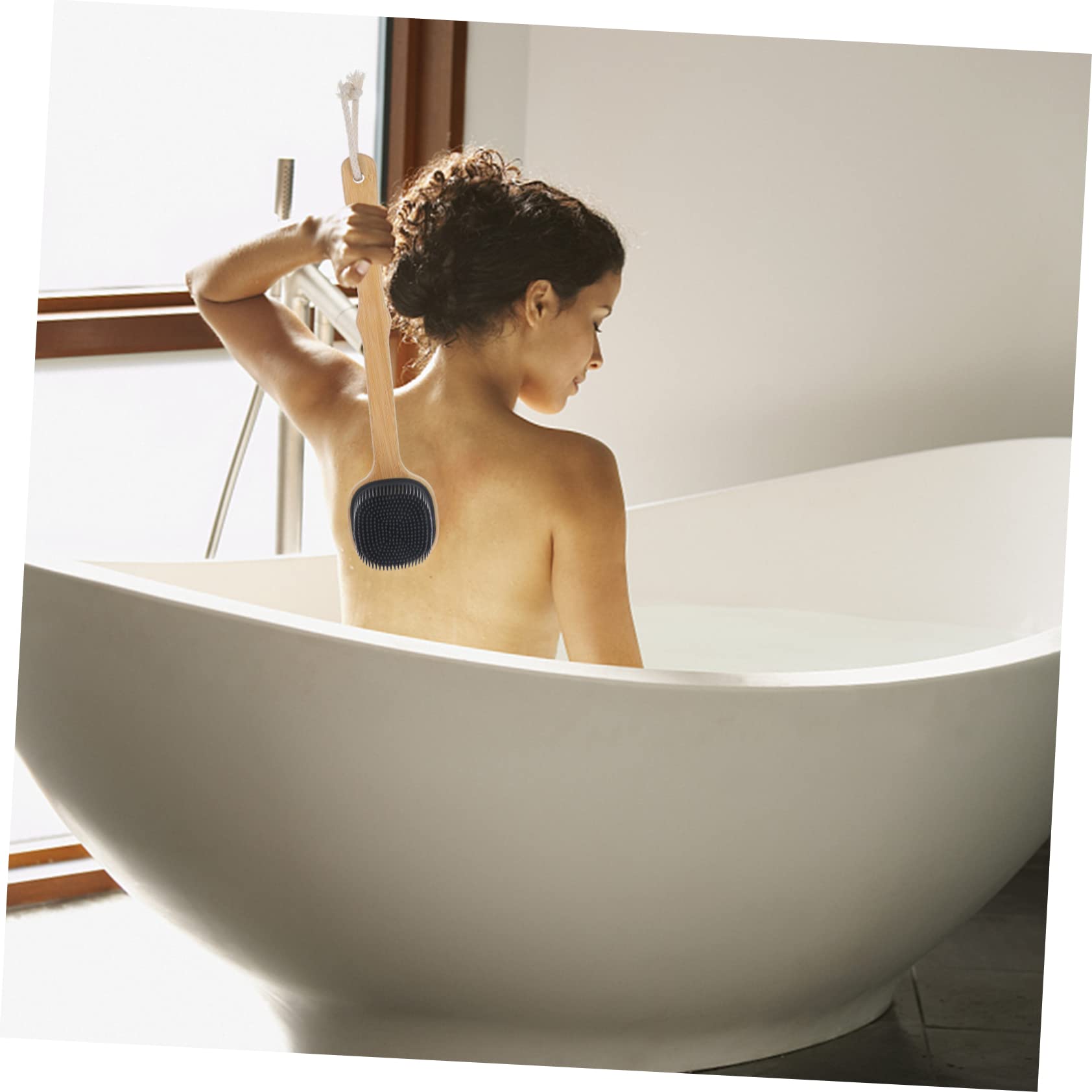 DOITOOL 2-Pack Bamboo Handle Body Scrubber - Exfoliating Shower Brush with Silicone Bristles & Wooden Handle for Deep Cleansing - Perfect for Back Scrubbing, Dry Brushing & Spa Treatments
