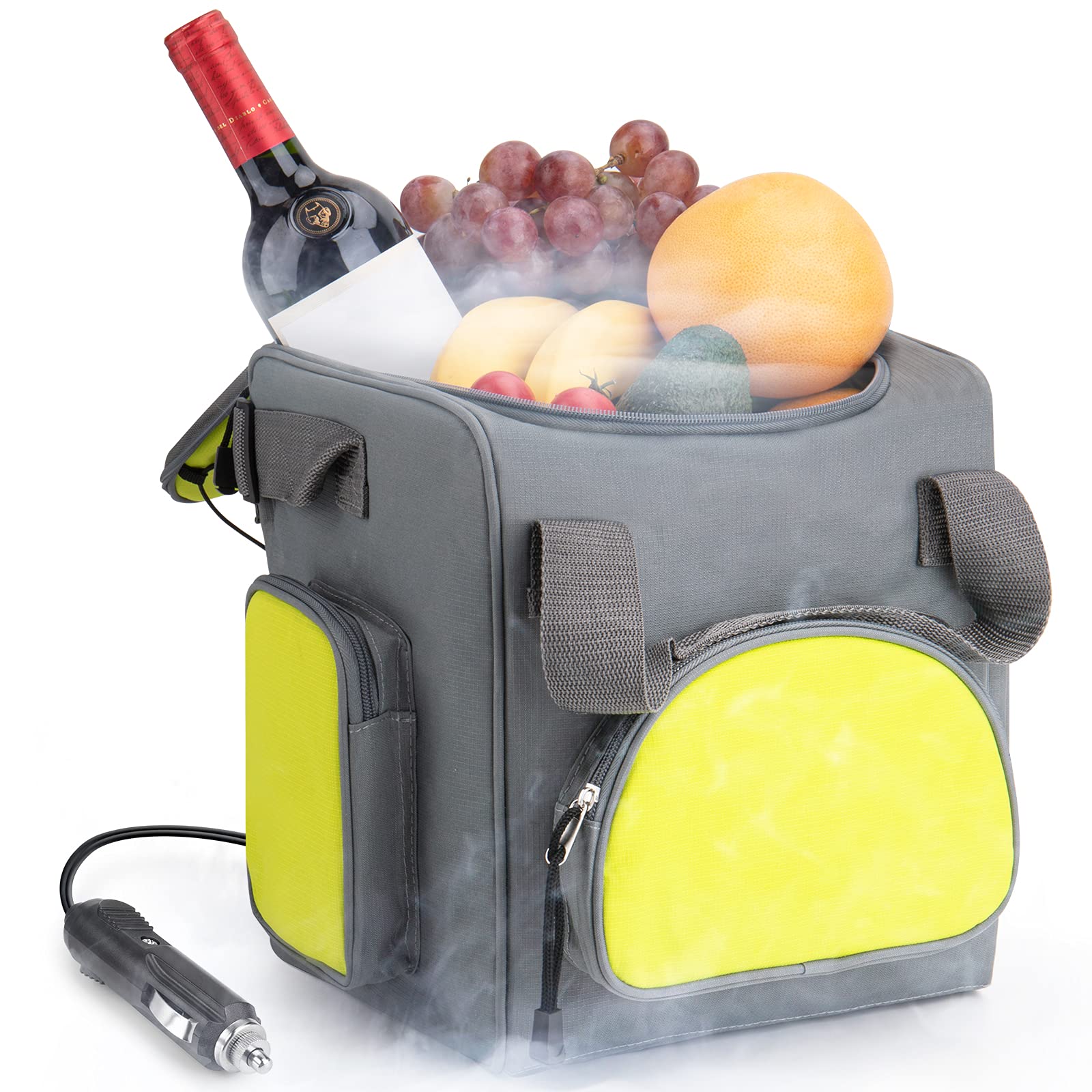 15-Quart Portable Car Cooler - 12V 50.1W Plug-In Electric Mini Fridge for Travel, Camping & Road Trips | 14L Soft-Sided Cooler for Drinks, Snacks & Meal Storage | Compact Car Refrigerator for Vehicles, RVs & Outdoor Adventures