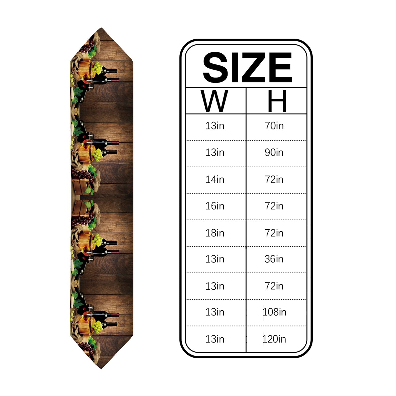 Rustic Wooden Grain Table Runner - Non-Slip Washable Kitchen & Dining Decor with Wine Grapes & Barrels Design (13x36in) | Perfect for Farmhouse Parties, Holiday Dinners & Coffee Table Styling