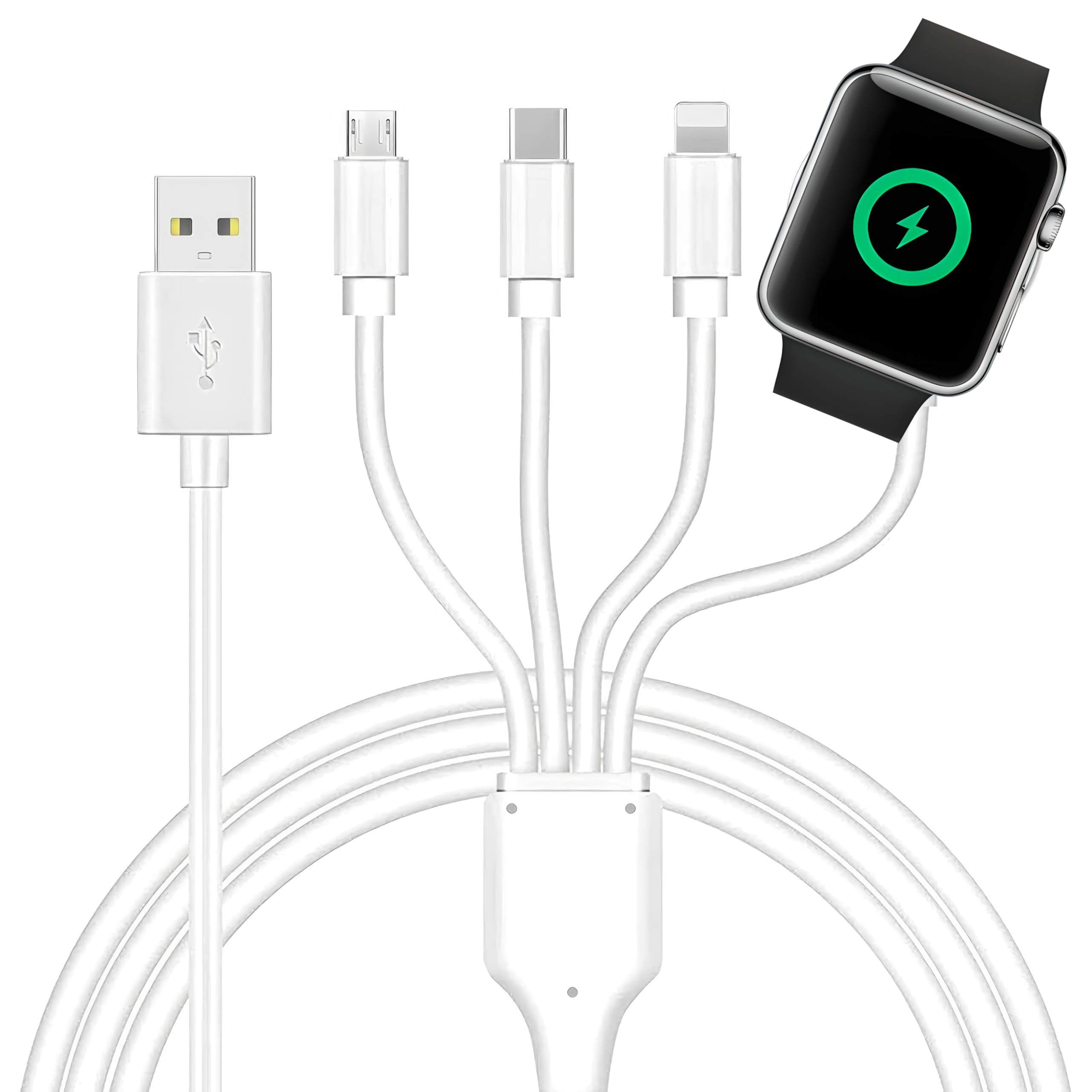 4-in-1 Magnetic Charging Cable - Fast USB Type C Charger for Apple Watch, iPhone, AirPods & Android Devices | 3.3ft Multi-Function Cord for Home, Office & Travel Charging Needs