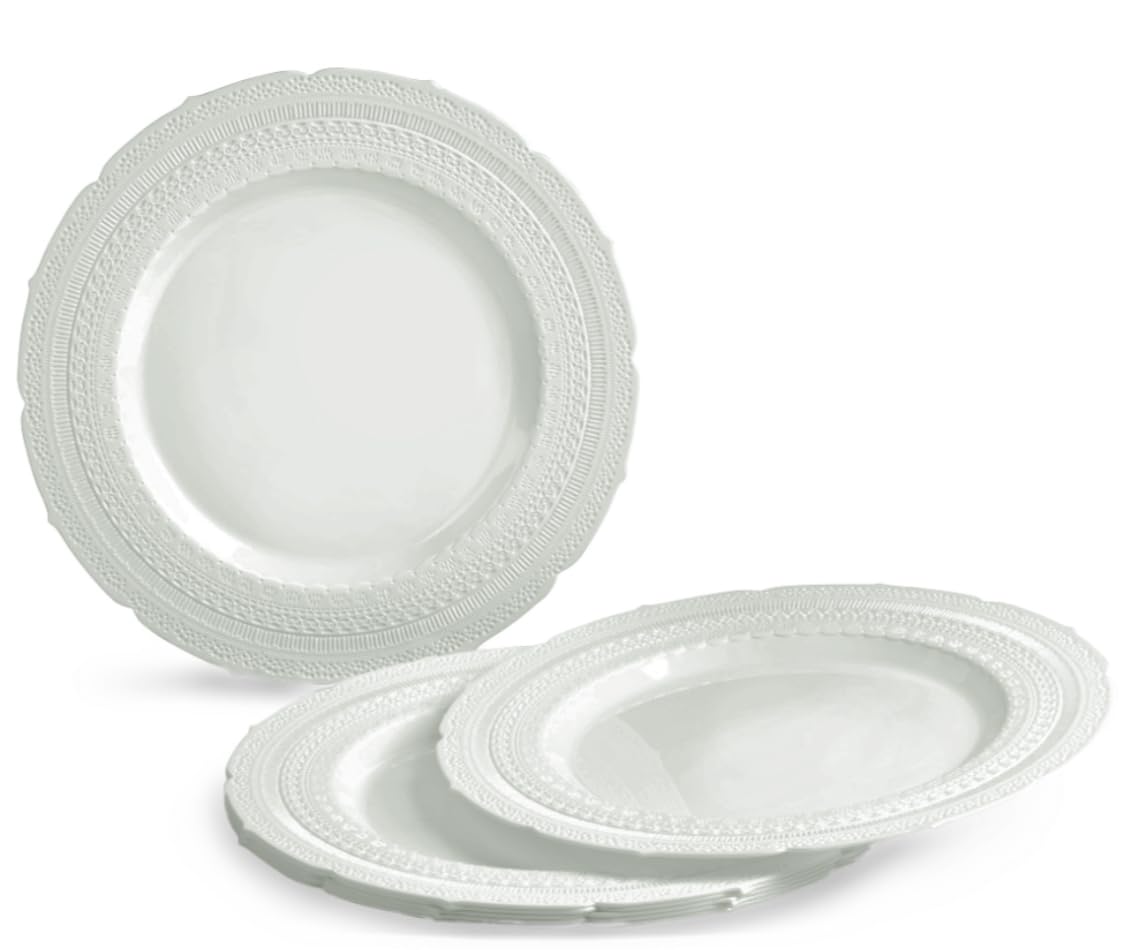 320-Piece Vintage Wedding Dinnerware Set (40 Guests) - Heavyweight Disposable/Reusable Plastic Plates, Silverware, Cups & Napkins - Chateau Collection Light Gray - Perfect for Weddings, Parties & Special Events