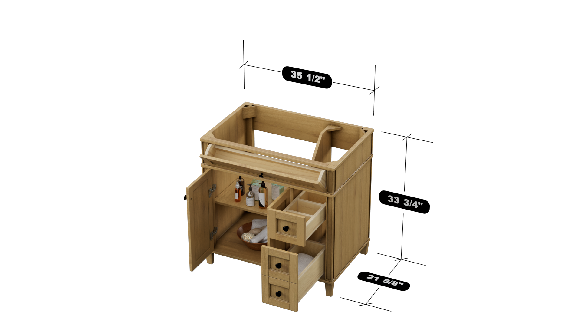 Kensington 35.5 Inch Right Drawer All-Wood Vanity Cabinet in Desert Oak - Perfect for Bathroom Storage & Organization