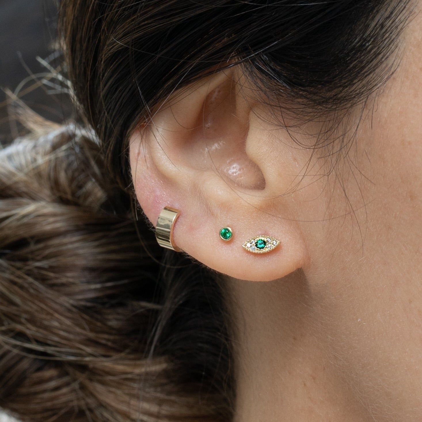 14K Yellow Gold Round Emerald Flat Back Stud Earrings - Bezel Set Gemstone Jewelry for Women, Perfect for Everyday Wear & Special Occasions