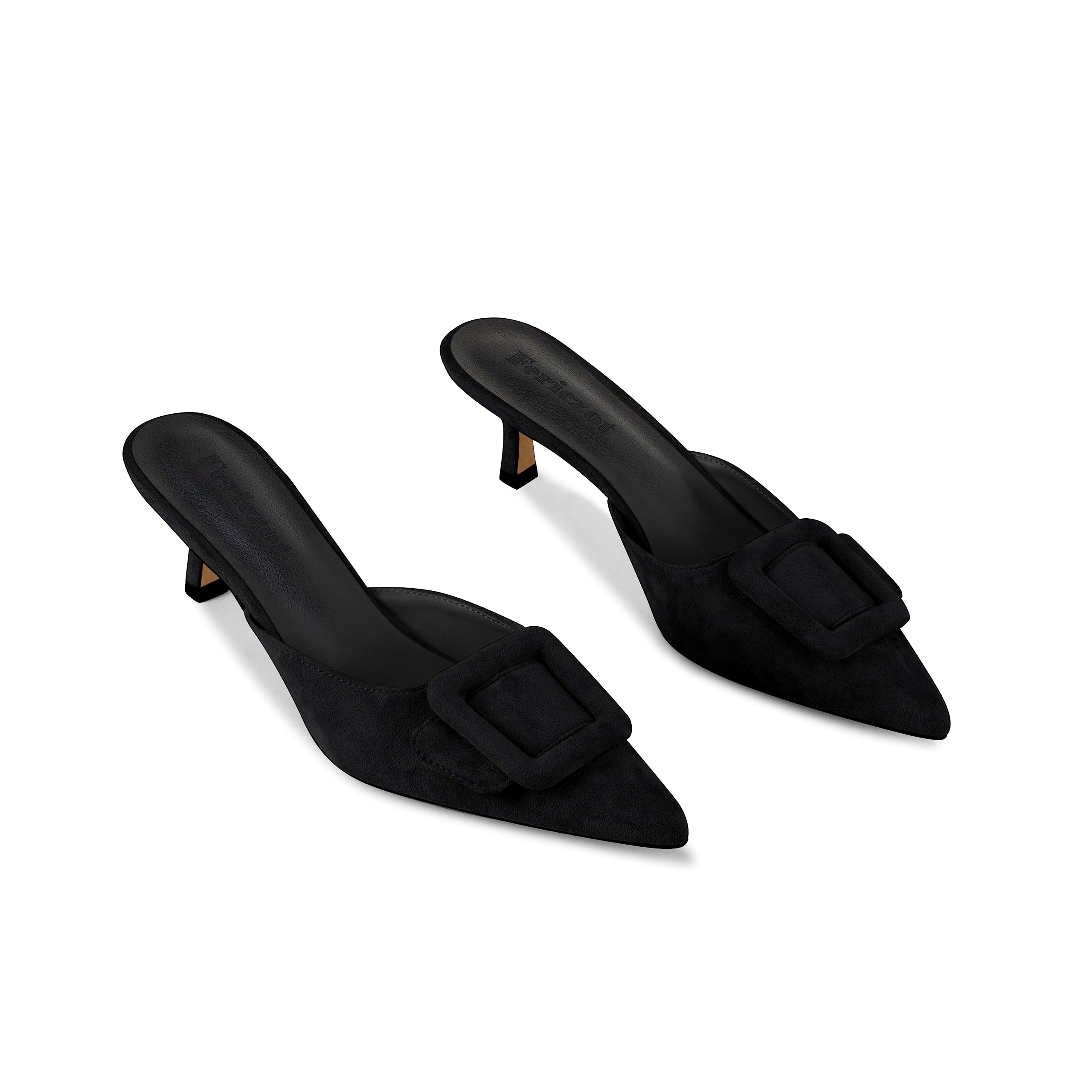 Fericzot Women's Mule Slippers - Slingback Buckle Pumps with Pointed Toe & Kitten Heels | Backless Dress Sandals for Casual Wear, Office & Evening Outfits