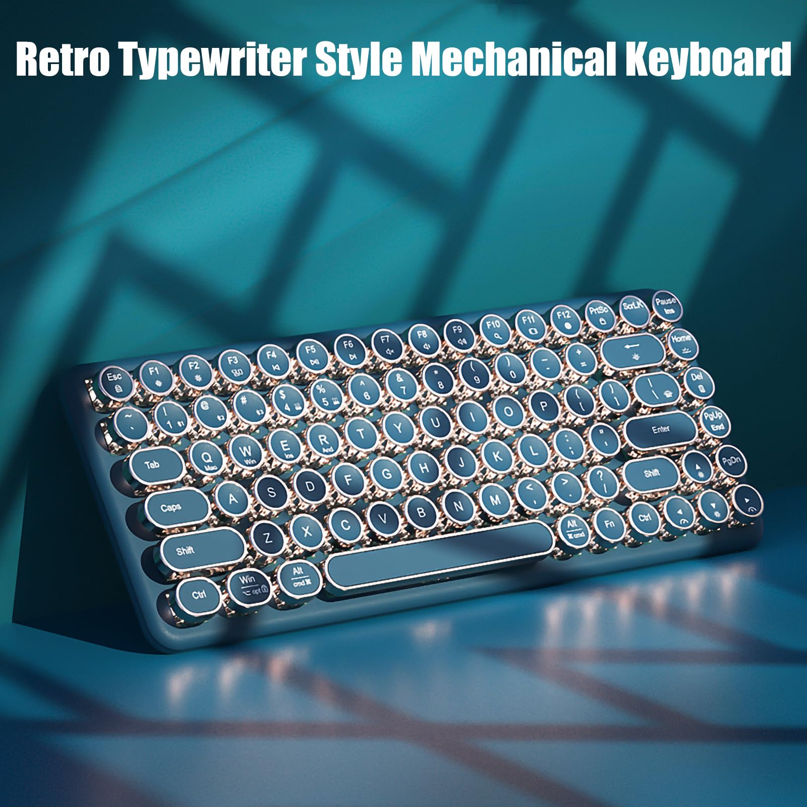 Wireless Mechanical Keyboard - 2.4G/Bluetooth/USB-C, Retro Round Keycaps, Green Switches for Gaming & Office Use