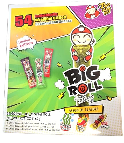 Tao Kae Noi Big Roll Grilled Seaweed Snacks - Classic, Spicy & BBQ Flavors Variety Pack | 54 Count (3g Each) | Korean Nori Sheets for Party Snacks, Lunch Boxes & Healthy Keto Diet