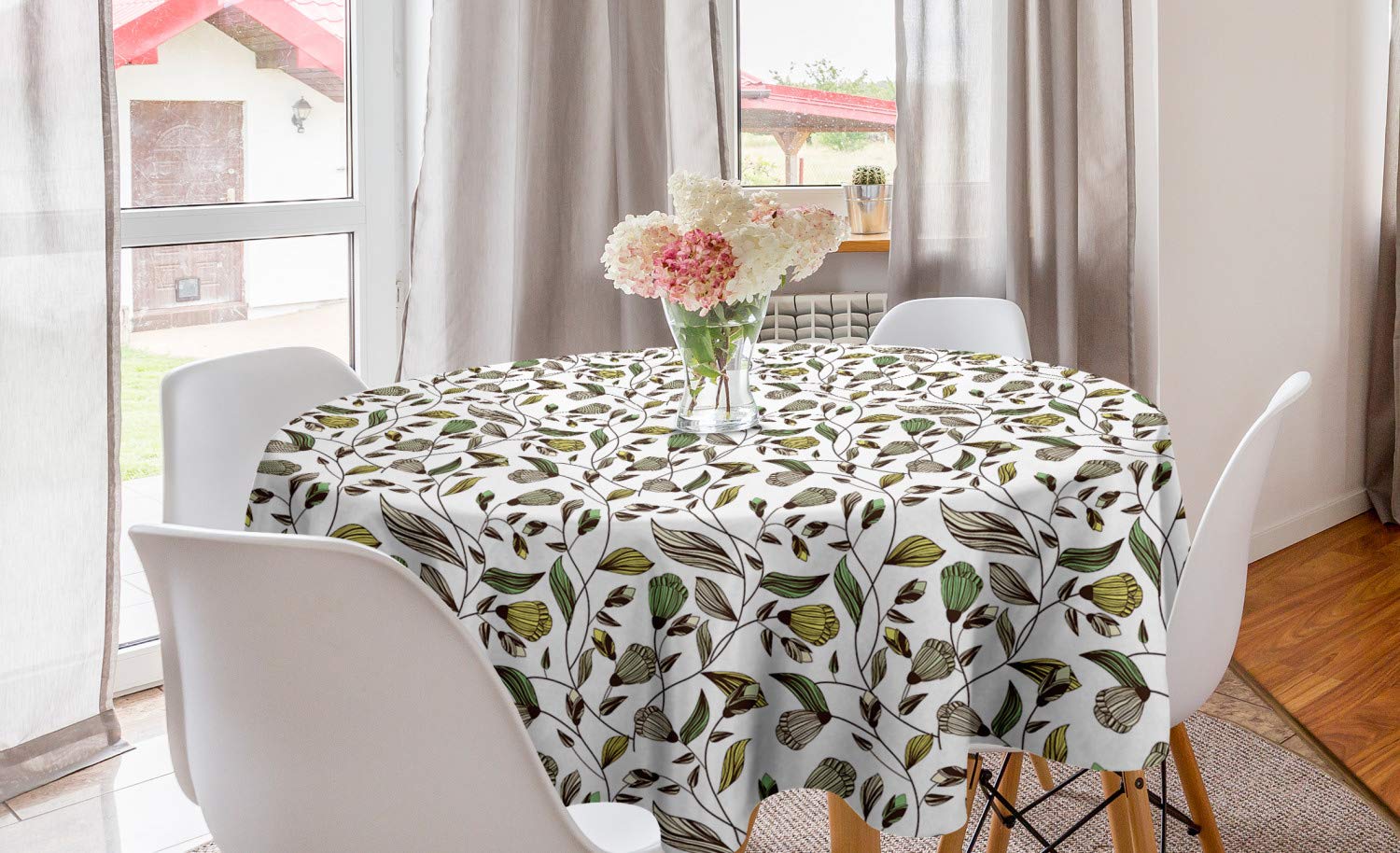 Ambesonne Floral Round Tablecloth 60
