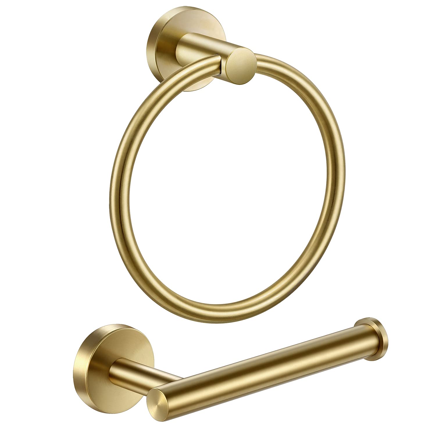 Premium Brushed Gold Bathroom Accessories Set - 2 Piece SUS 304 Stainless Steel Wall Mounted Hand Towel Ring & Toilet Paper Holder - Elegant Hardware for Modern Bathrooms, Powder Rooms & Guest Baths