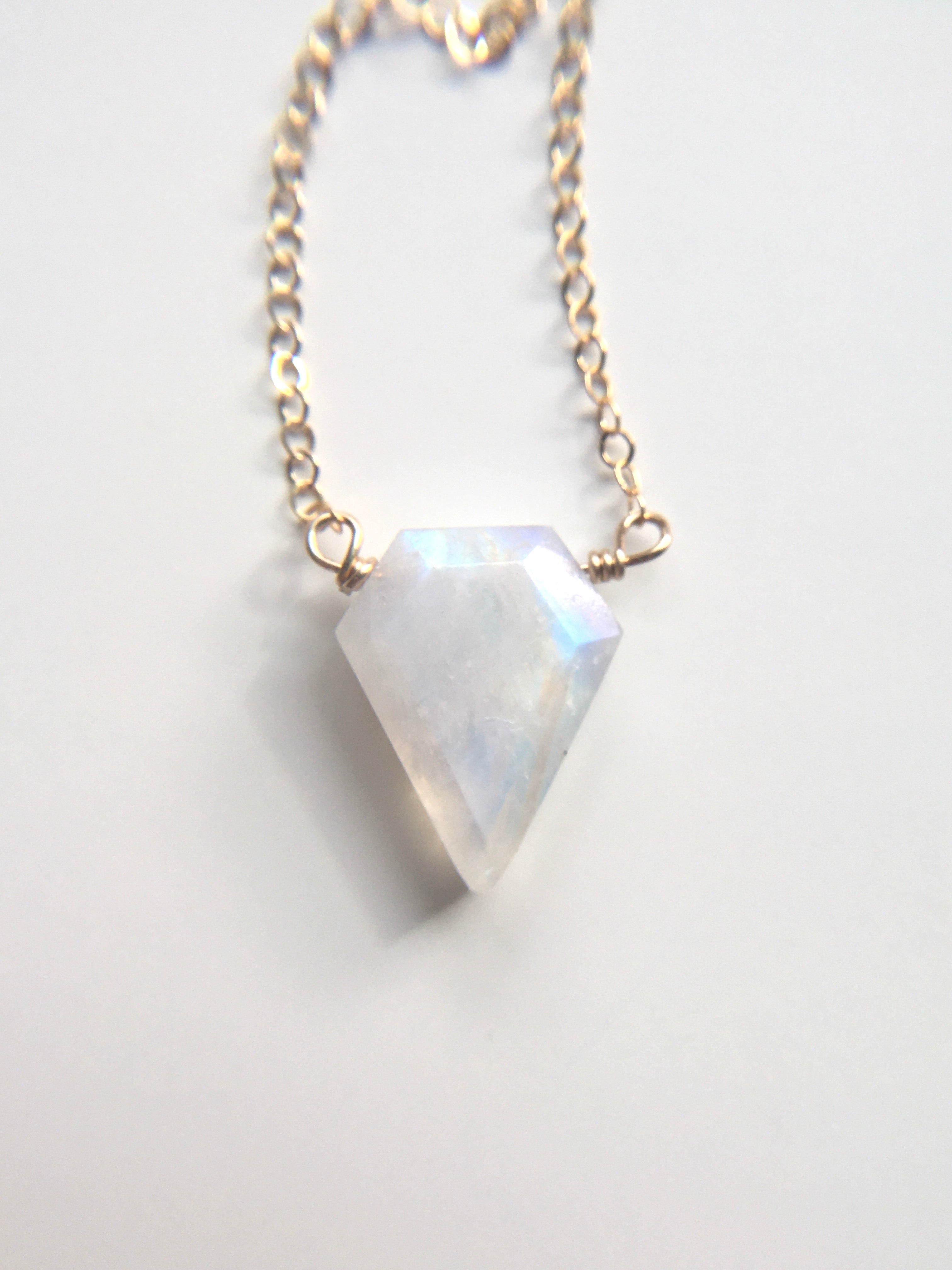 Rainbow Moonstone Crystal Pendant Necklace - Sterling Silver or 14K Gold Filled - Spiritual Healing Jewelry for Meditation & Energy Balance