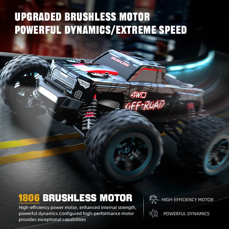 JJRC C8811 1/20 Scale RC Car - 4WD High Speed 40km/h Off Road Climbing Truck with Brushless Motor, LED Lights (Black/Red) - Ready to Run for Outdoor Racing & Backyard Adventure