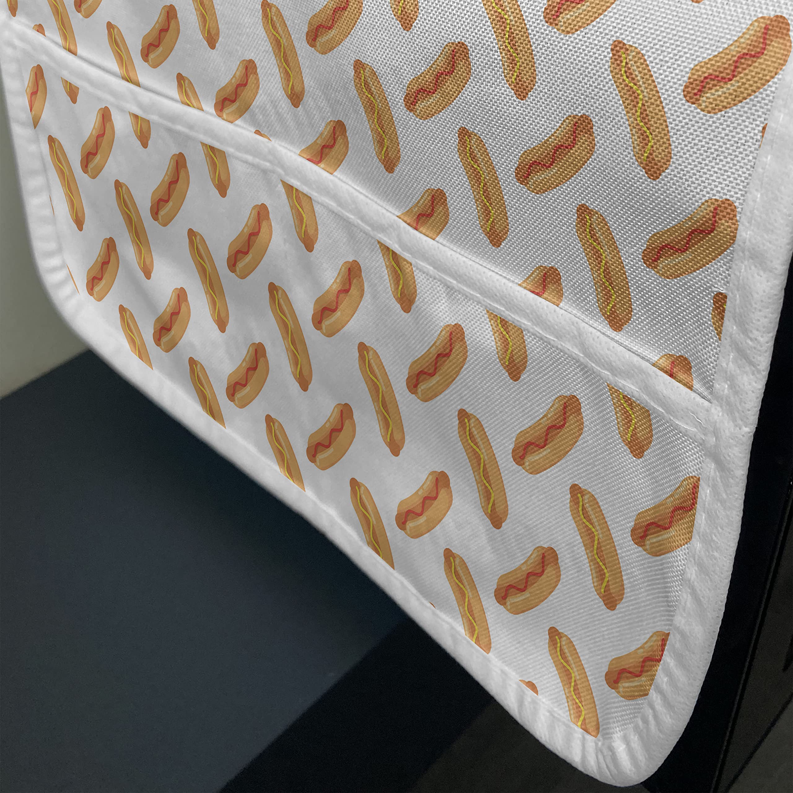 Ambesonne Hot Dog Microwave Cover - Waterproof Kitchen Organizer with Pockets, 36x12 Inches, Orange Dark Peach - Fun Sausage Mustard Ketchup Doodle Design - Perfect for Microwave Protection & Kitchen Storage